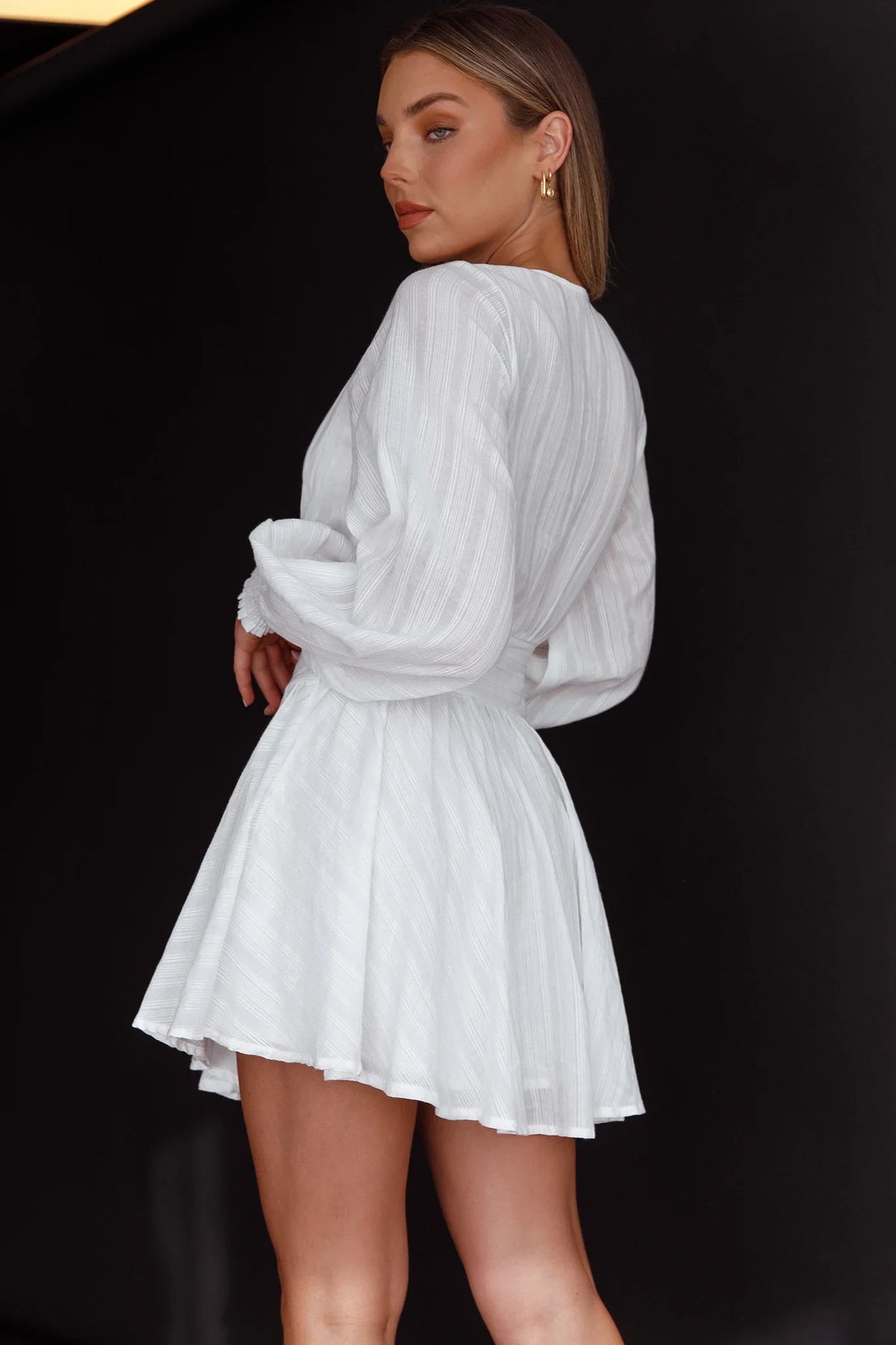 Sweet Escape Lantern Sleeve Pintuck Dress White