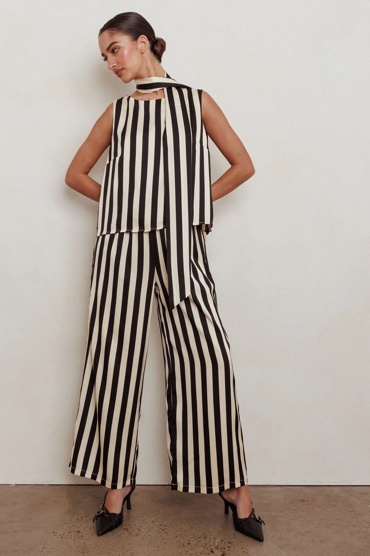 Love Galore Striped Sleeveless Top Black/Beige