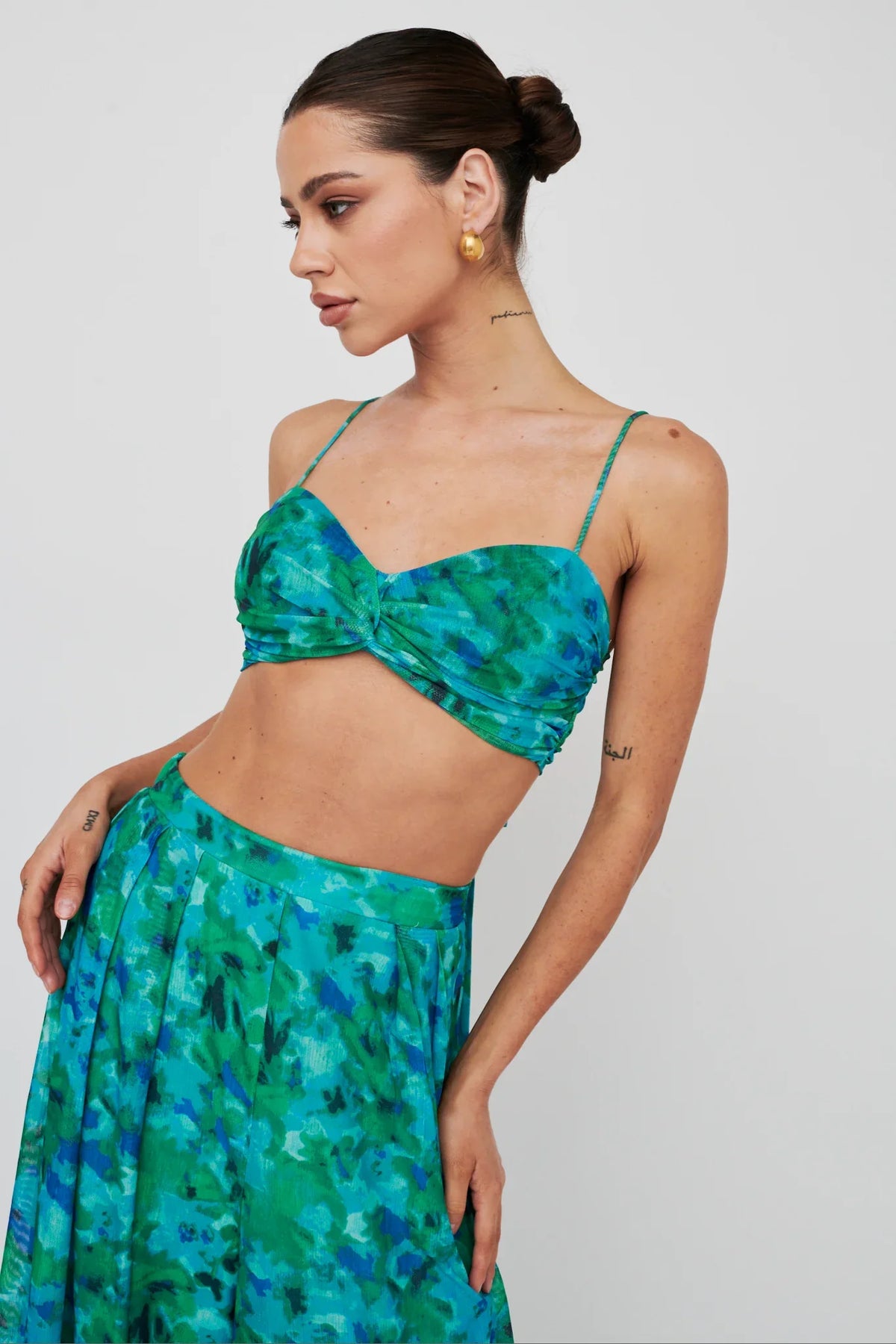 Tammi Tied Back Crop Top Floral Green