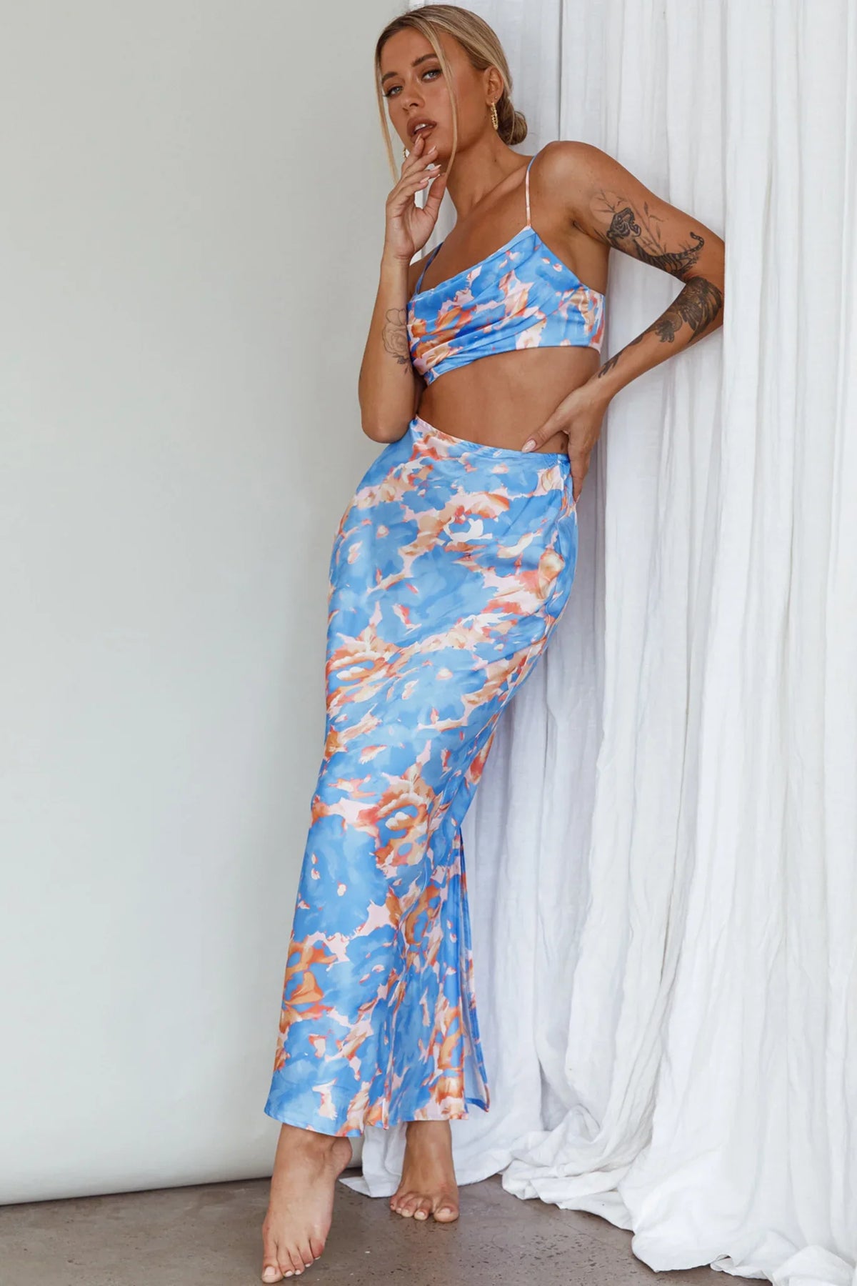 Well Versed Maxi Skirt Abstract Blue