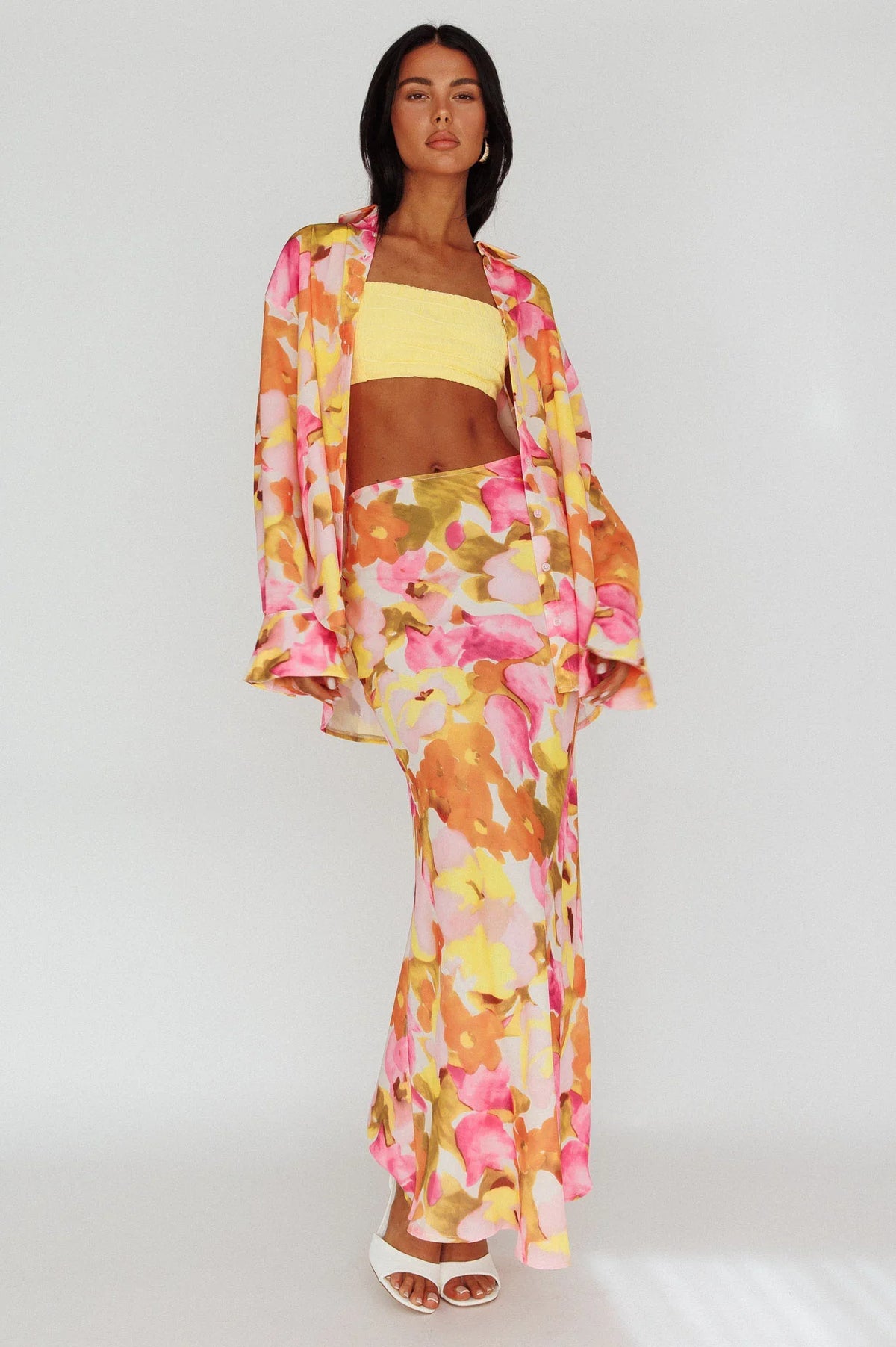 Vacation Midi Skirt Floral Pink/Yellow