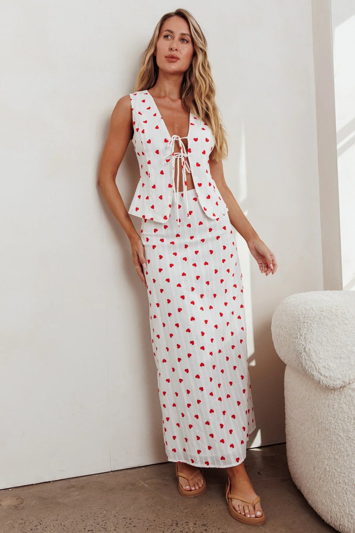 Meet Me There Tied Vest Top Hearts White