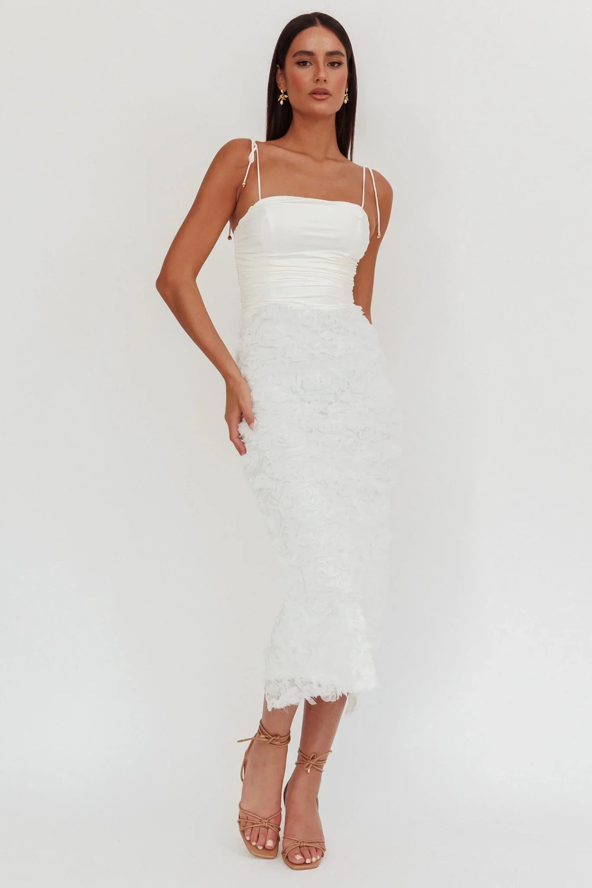 Love & Honor Textured Floral Maxi Dress White