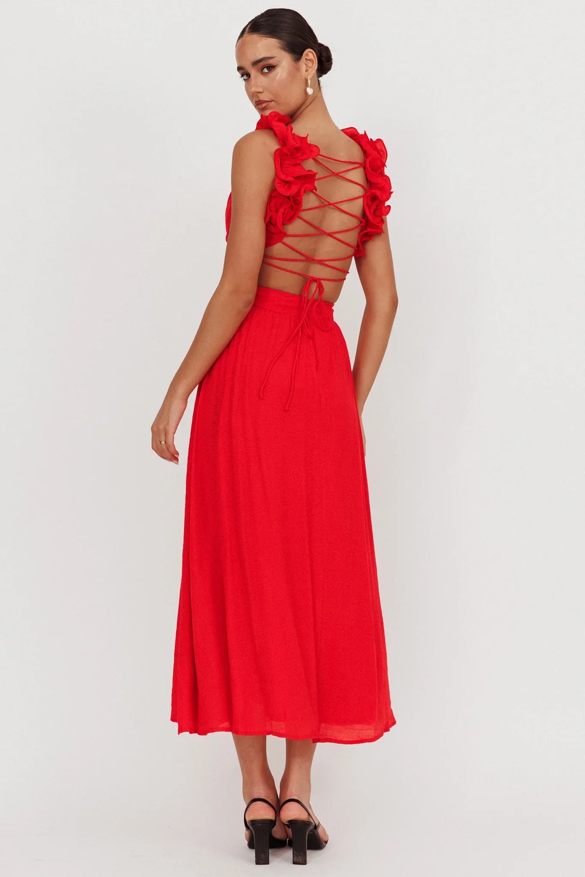 Madara Laced Back Ruffle Dress Red