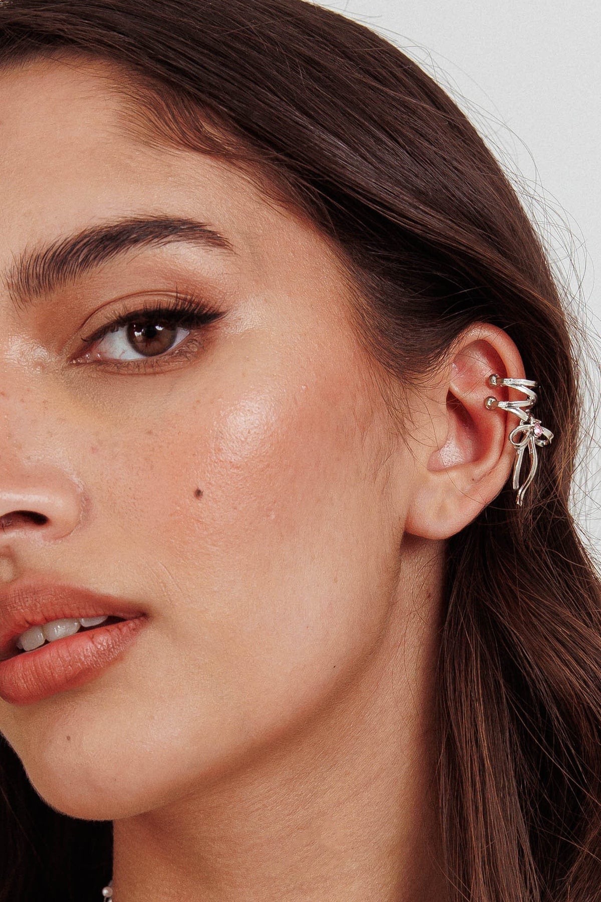 Soiree Rhinestone Bow Ear Cuff Silver