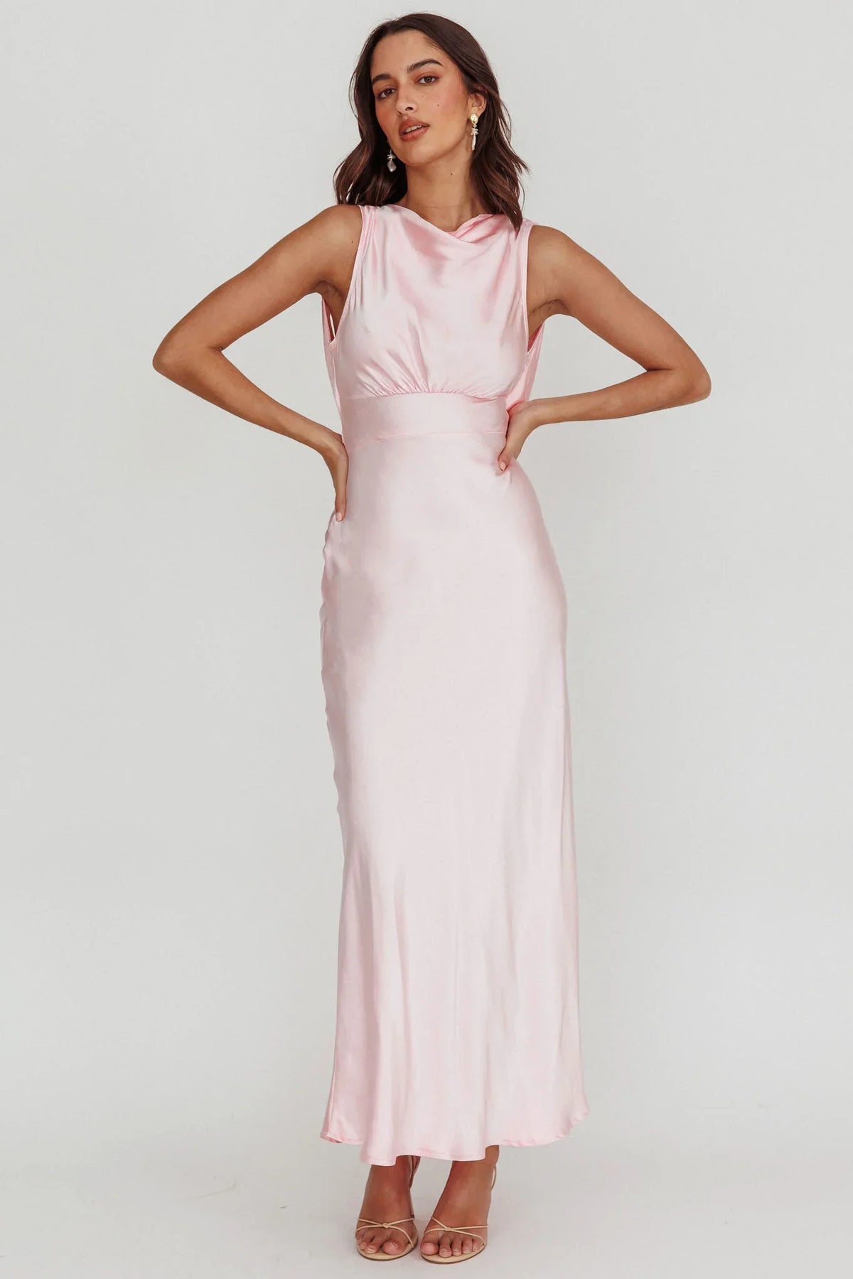 Isabella Satin Backless Maxi Dress Pink