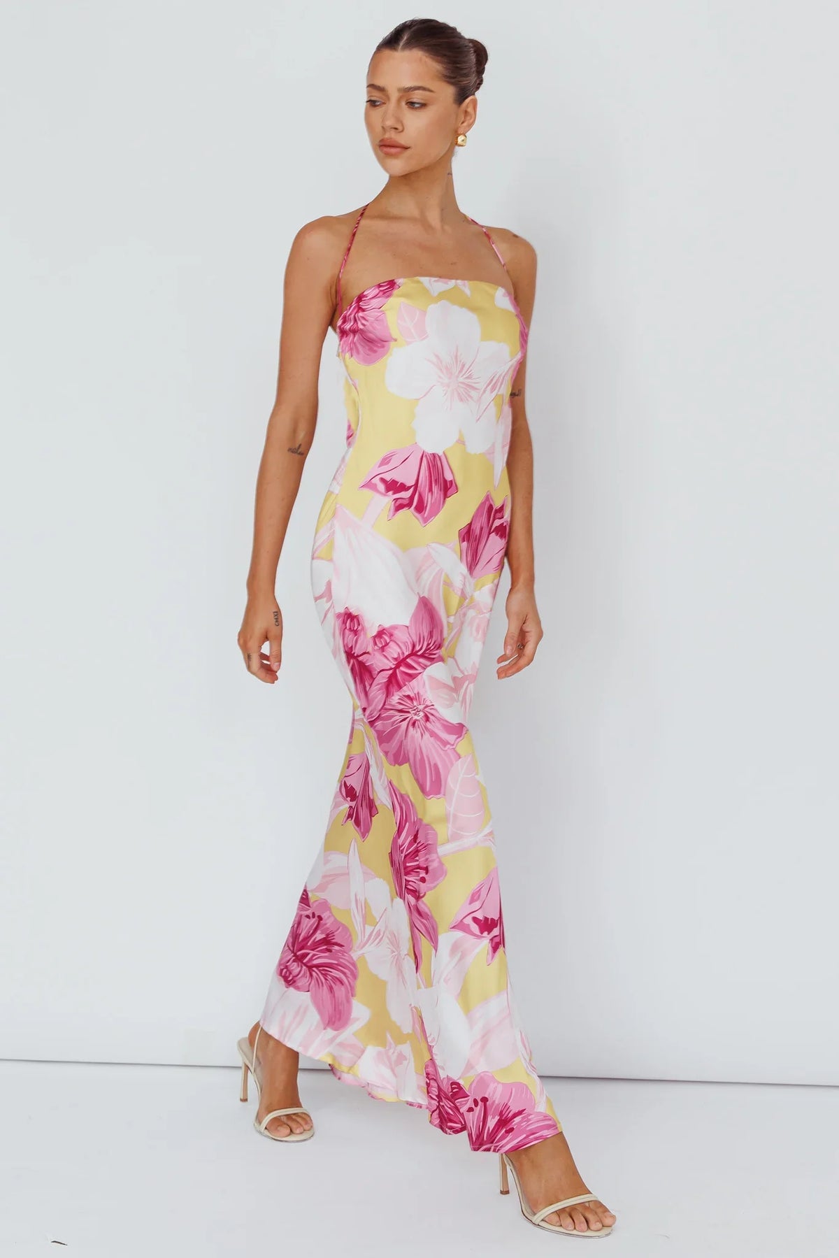 Jacquelynne Halter Cowl Back Maxi Dress Pink