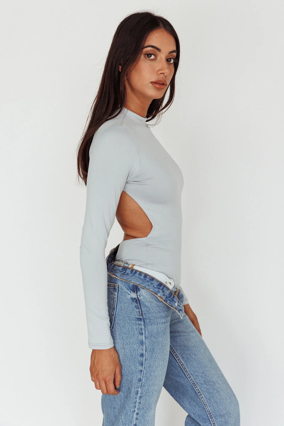 Remy Open Back Bodysuit Silver