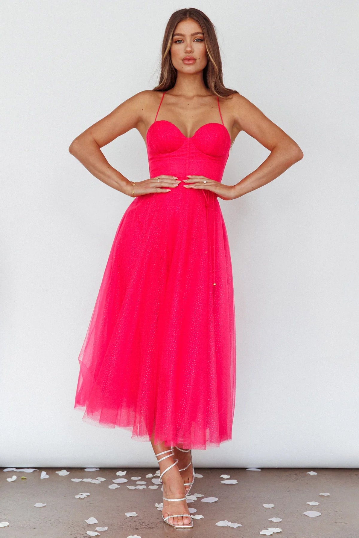 Smitten Sweetheart Neckline Chiffon Midi Dress Fuchsia