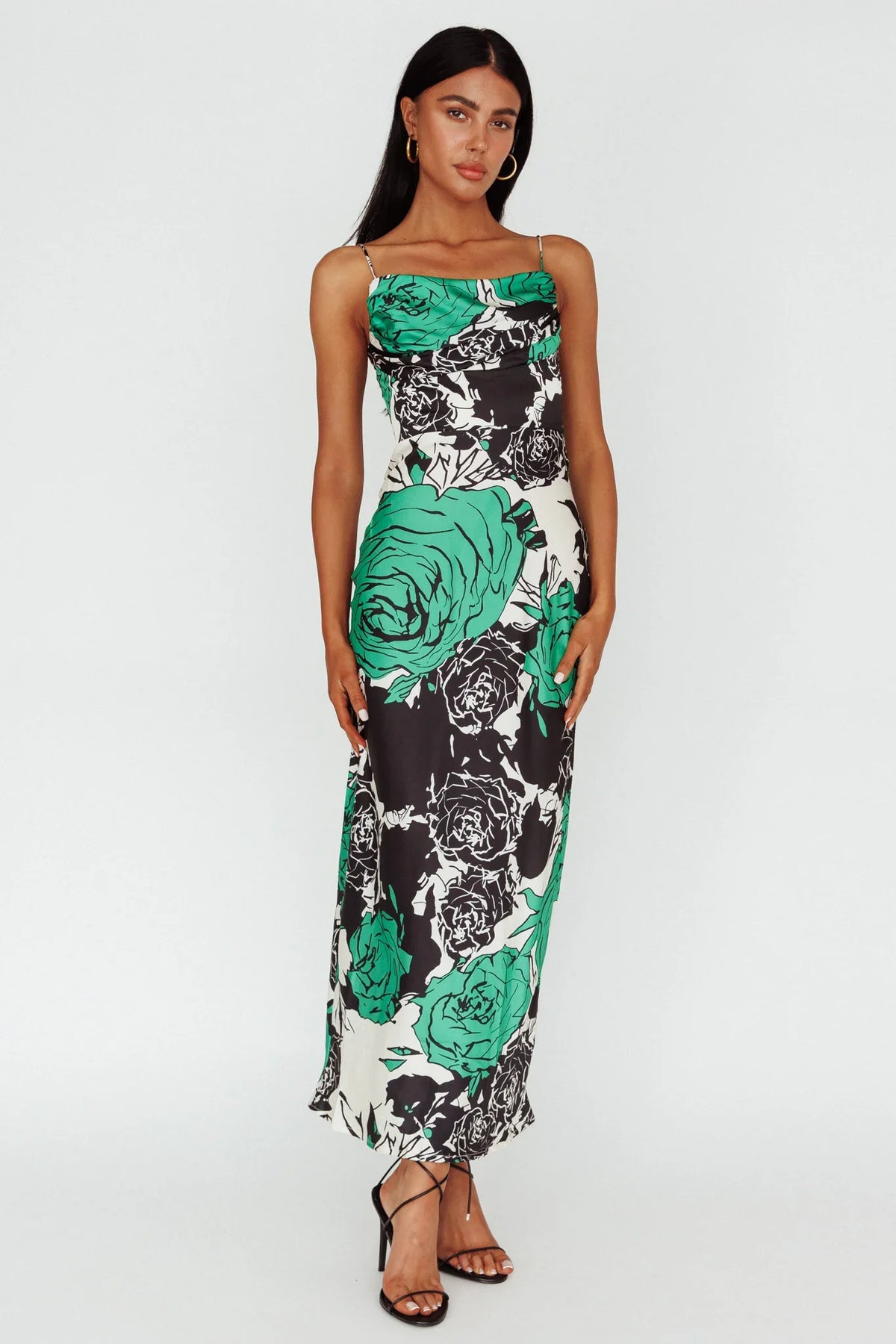 Highland Pleated Bust Midi Dress Floral Green