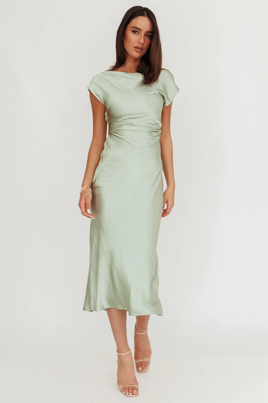 Loveland Cap Sleeve Cowl Back Midi Dress Sage