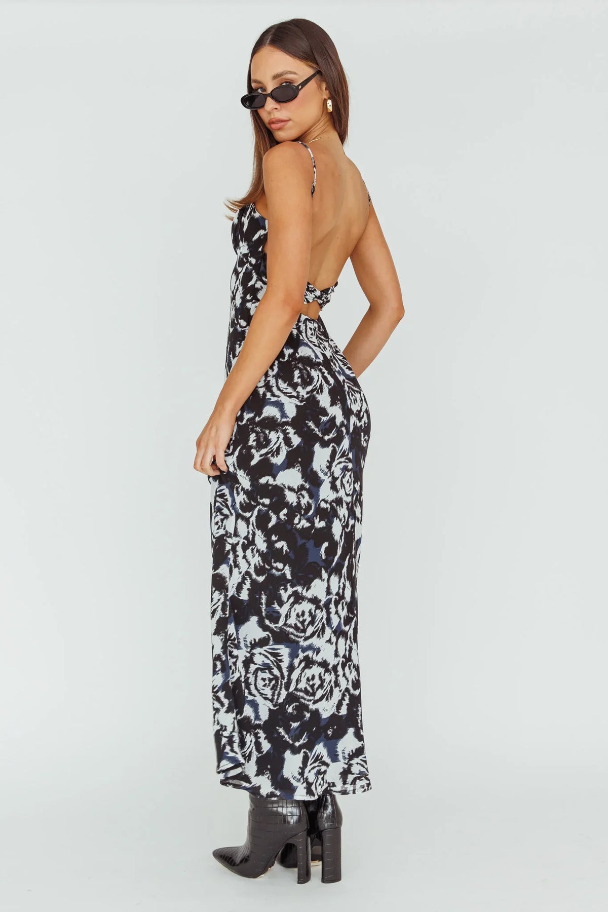 Nerida Twist Back Maxi Dress Swirl Black