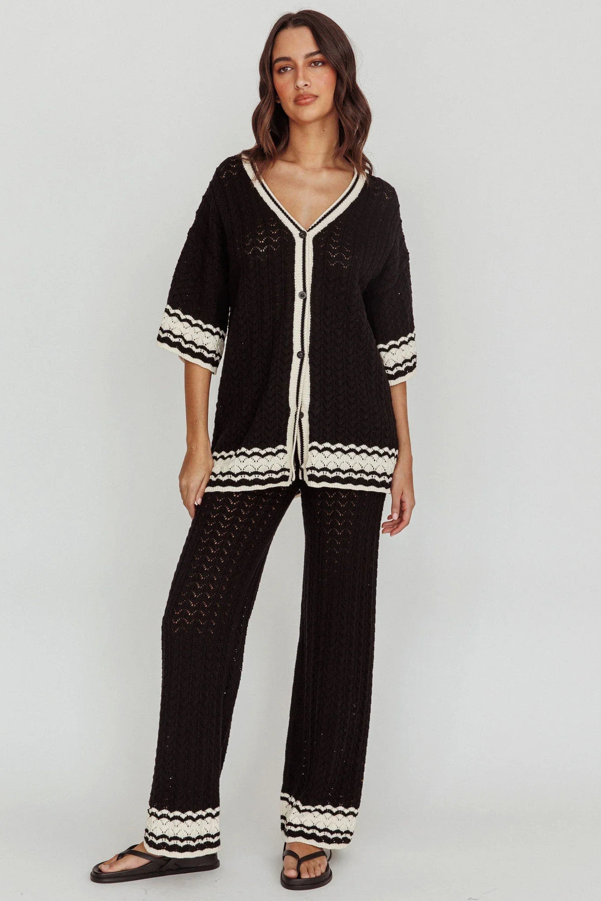 Rhodes Cotton Straight Leg Knit Pants Black