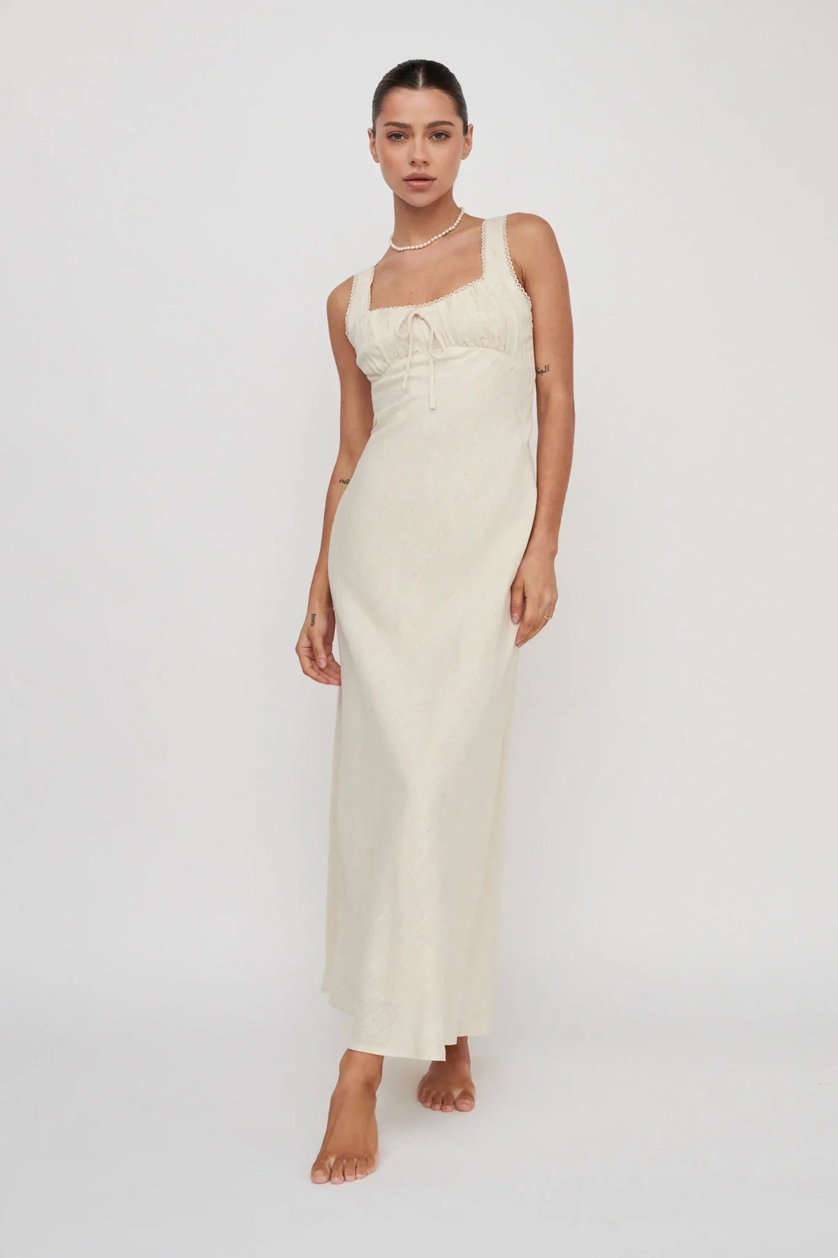Carlee Gathered Bust Maxi Dress Oat