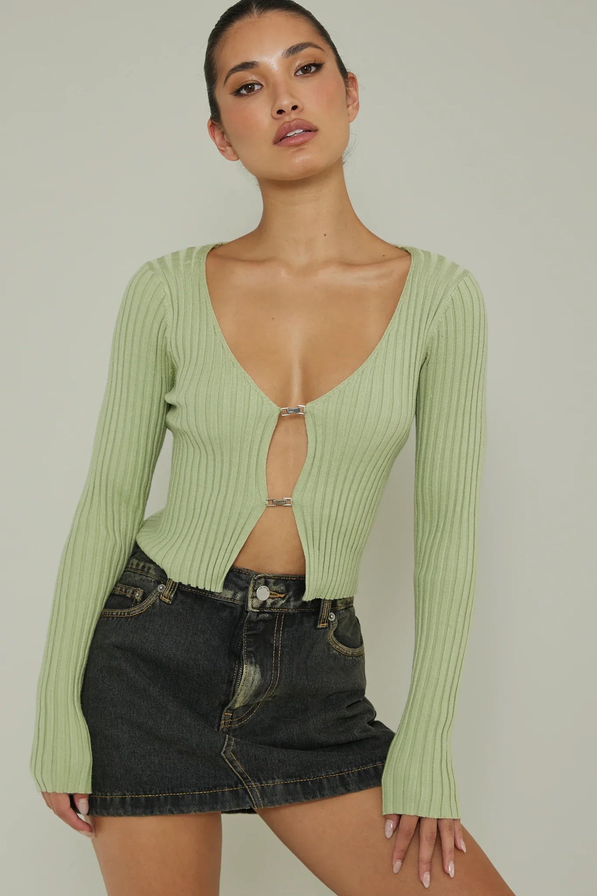 New School Long Sleeve Top Light Sage