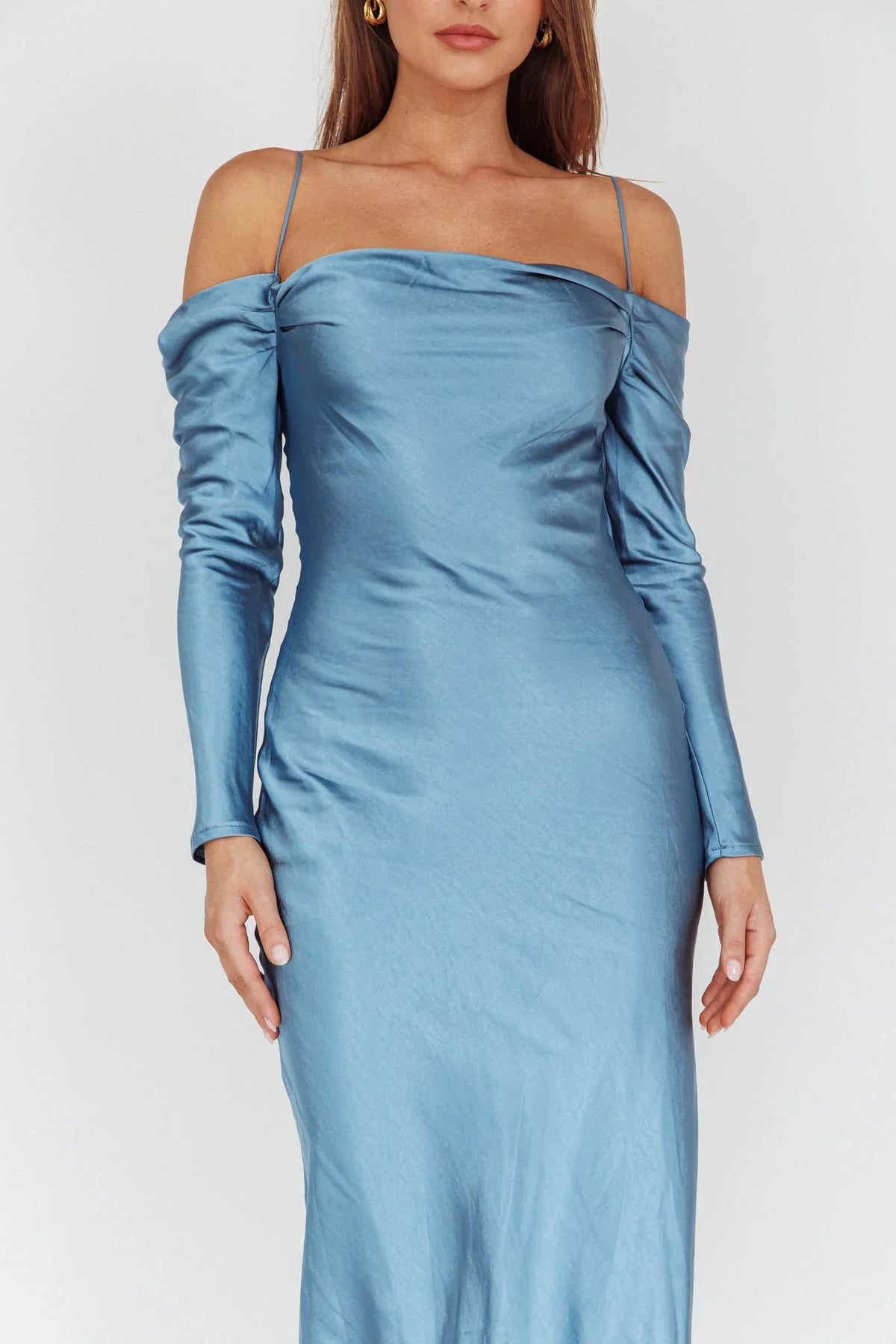 Ellory Long Sleeve Off-Shoulder Dress Blue