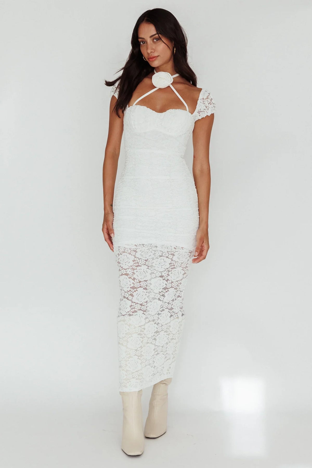 Versailles Summer Rose Accent Lace Dress White