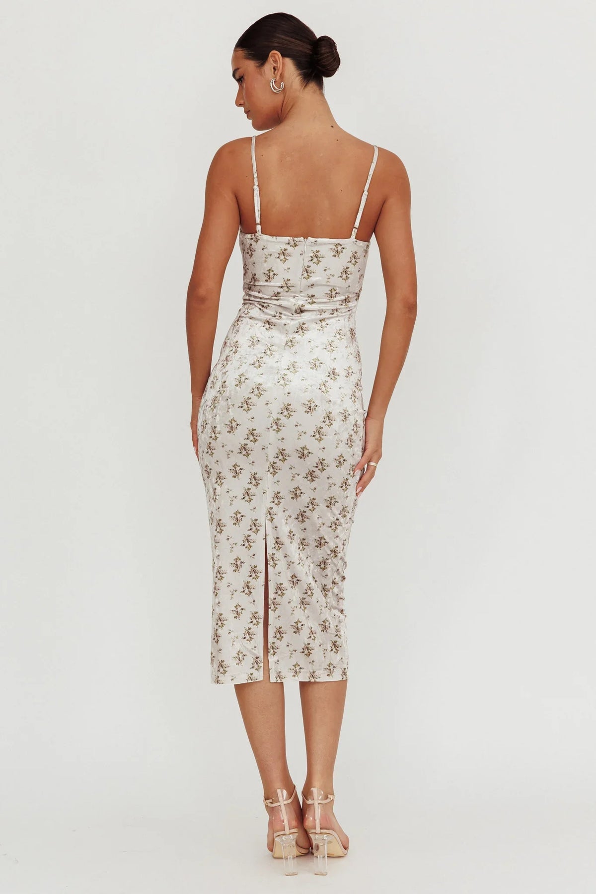Magic Wand Velvet Midi Dress Olive Floral