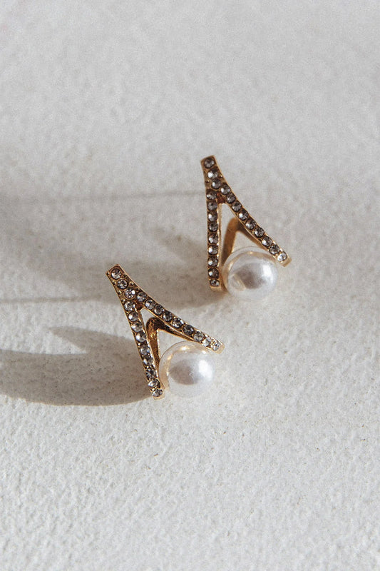 Smile Bright Pearl Zircon Stud Earrings Gold