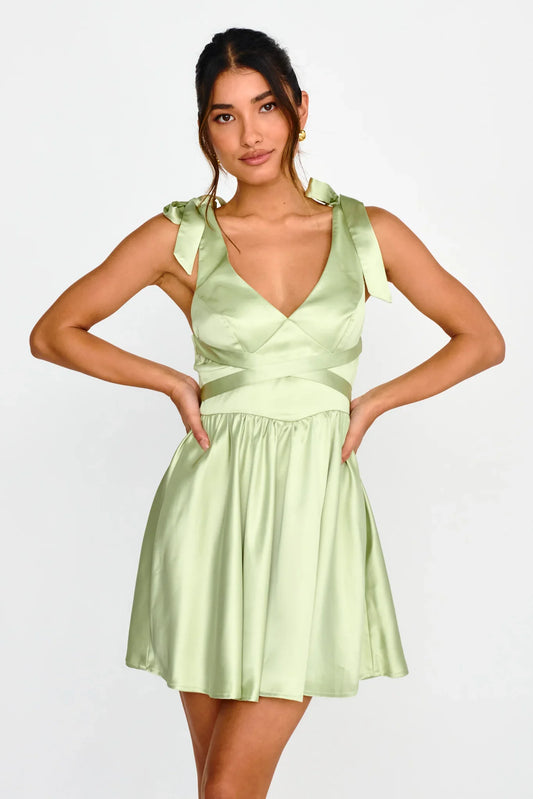 Majesty Tied Shoulder Mini Dress Lime