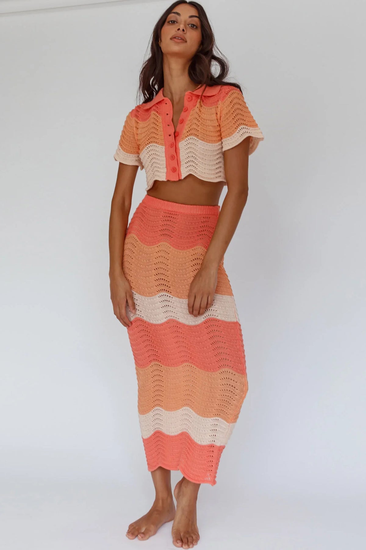 May Blooms Knit Maxi Skirt Tangerine