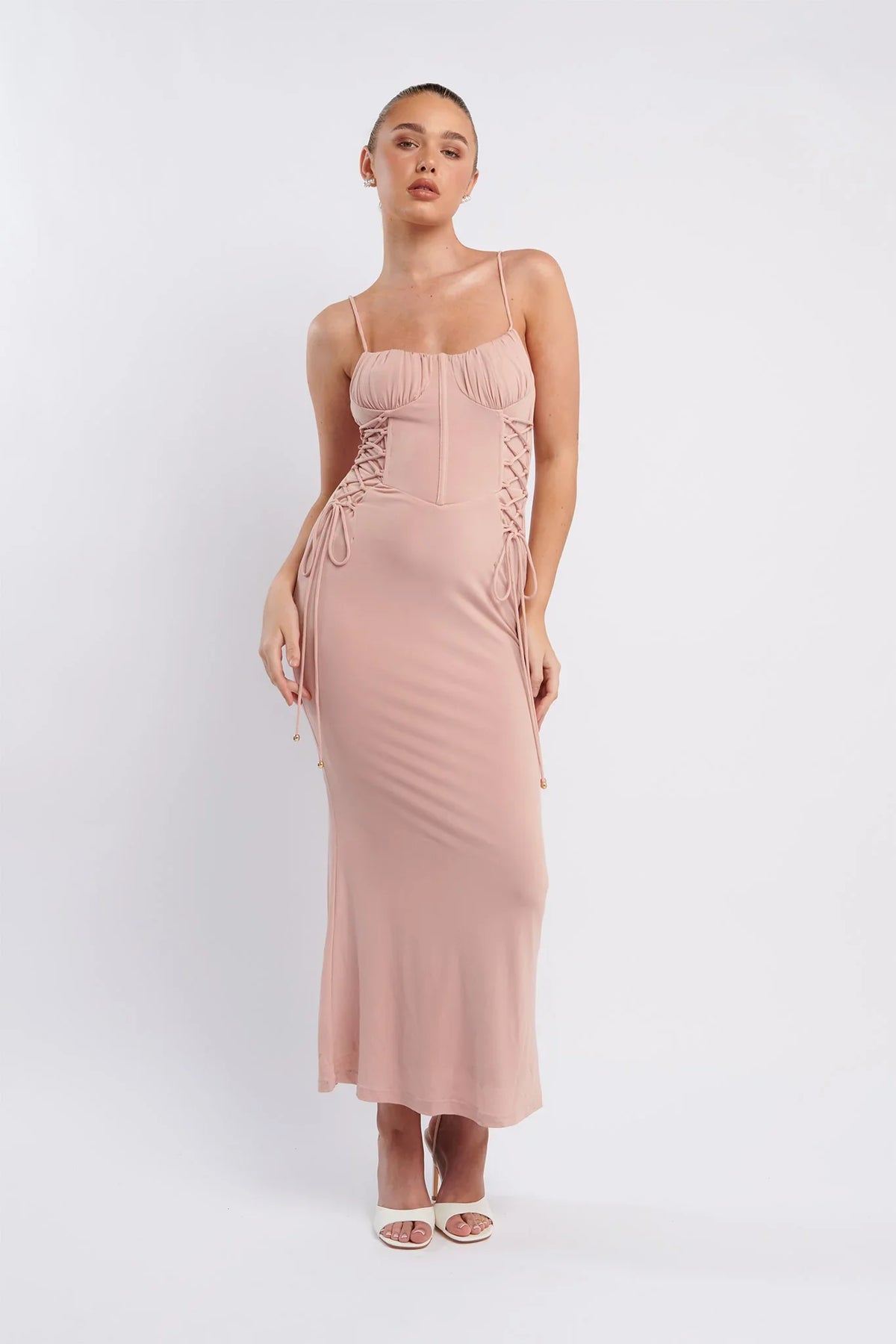 Graziella Laced Corset Midi Dress Nude