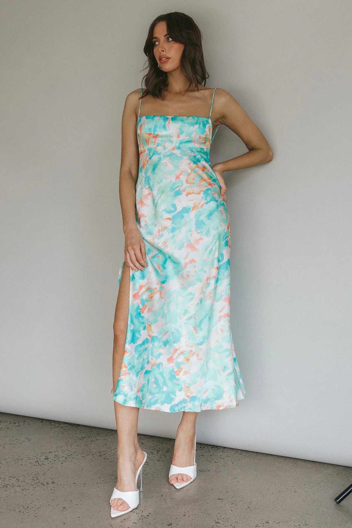 Dolce Life Low Back Midi Dress Floral Green