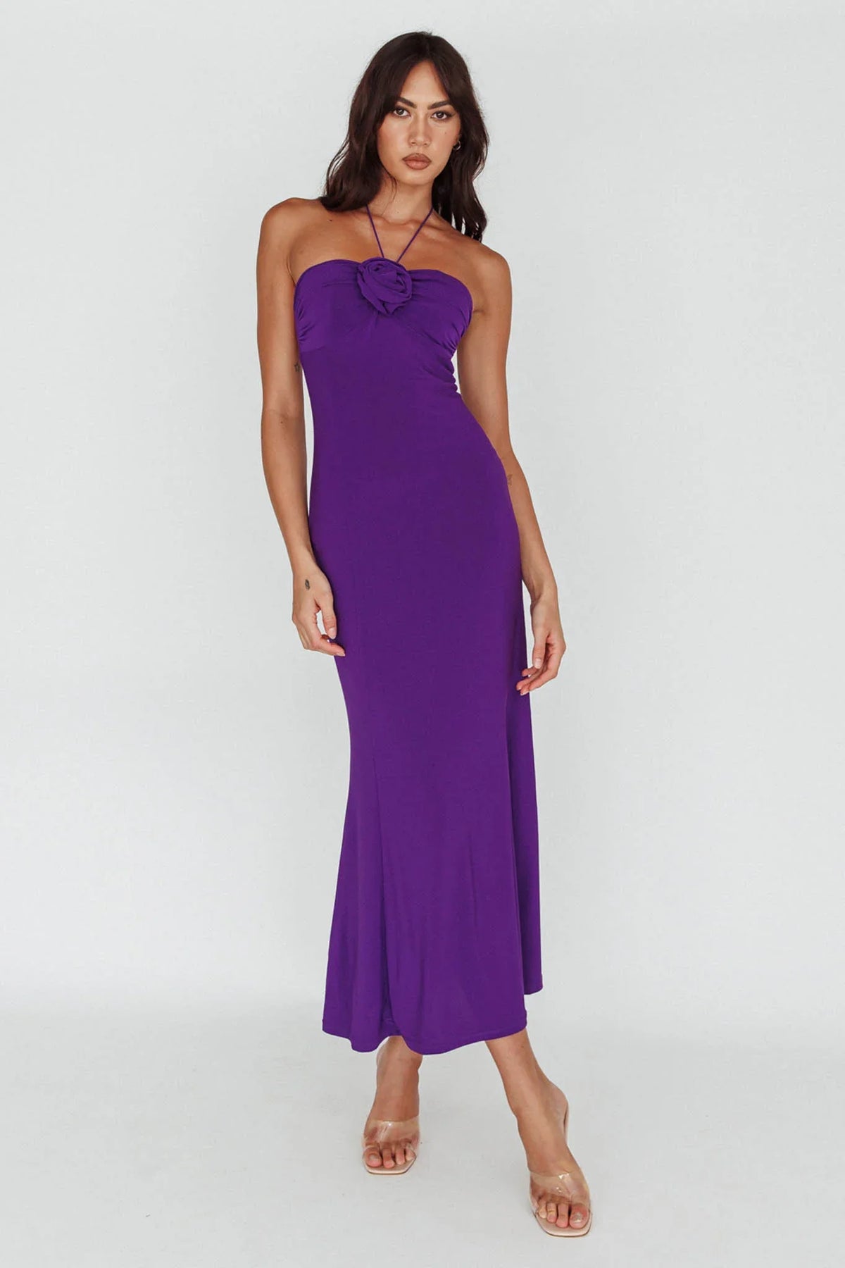 Ibiza Sunset Bust Flower Midi Dress Purple