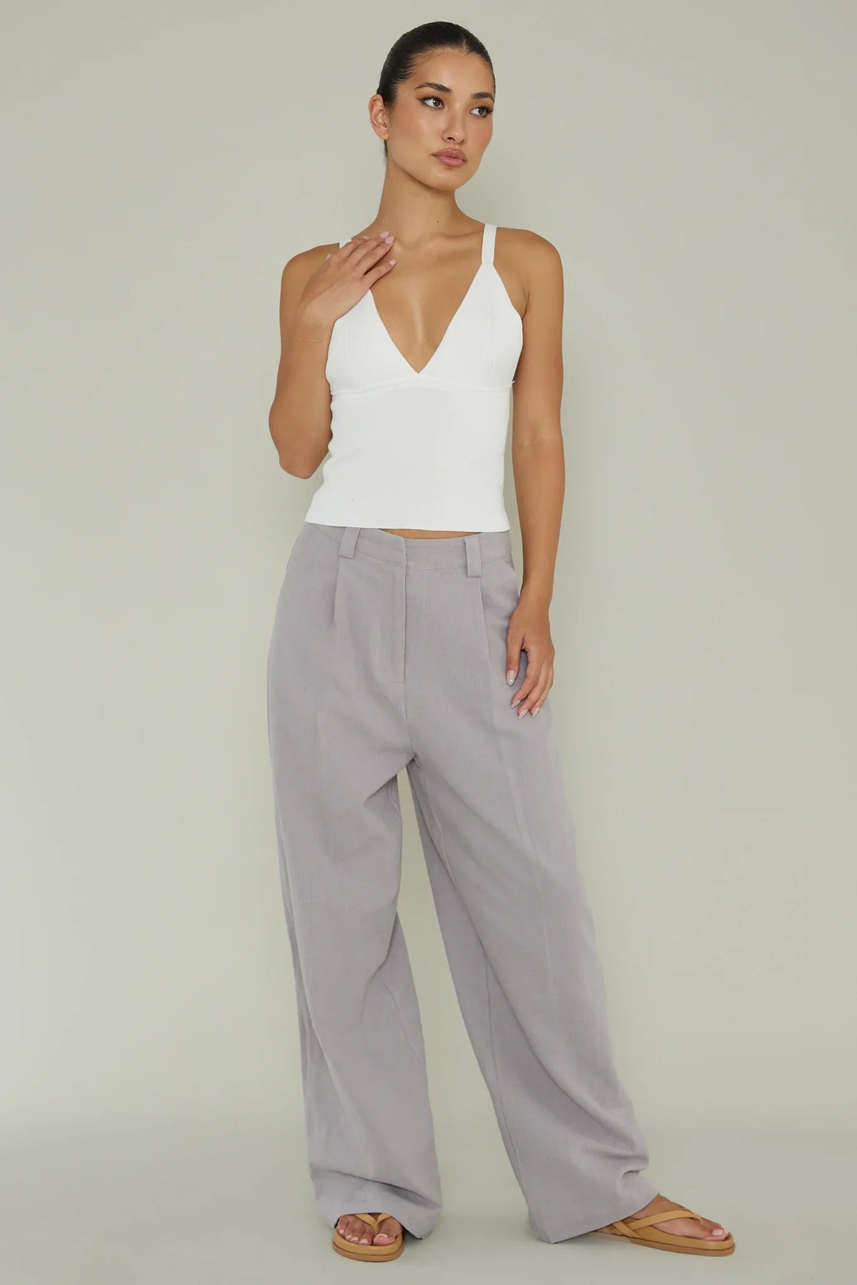 City V-Neck Knit Top White