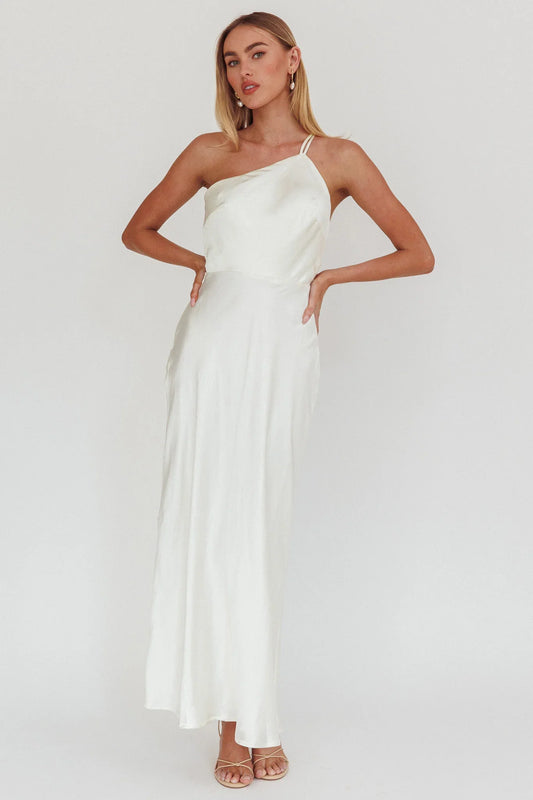 Aubrianna One-Shoulder Strappy Back Dress White