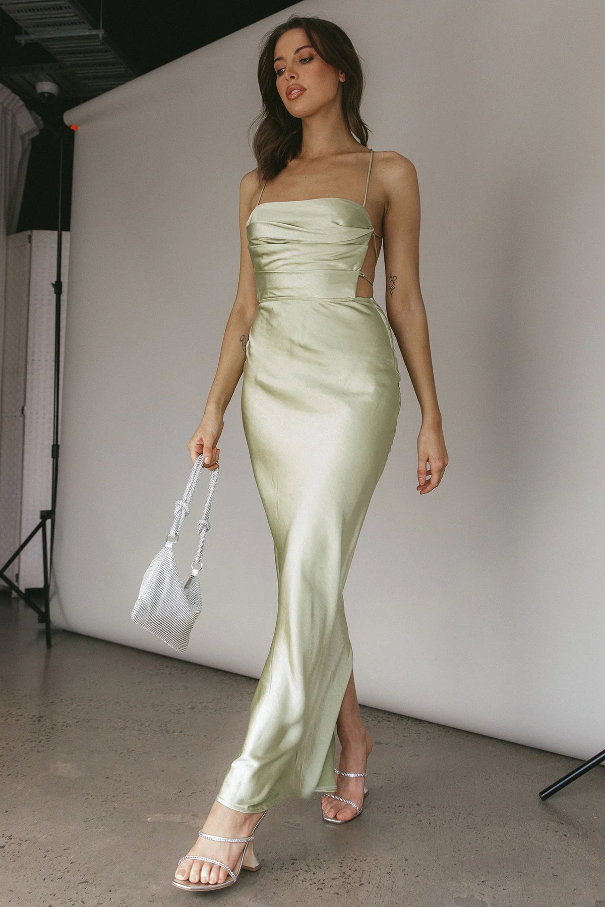 Heaven On Earth Lace-Up Back Maxi Dress Kiwi
