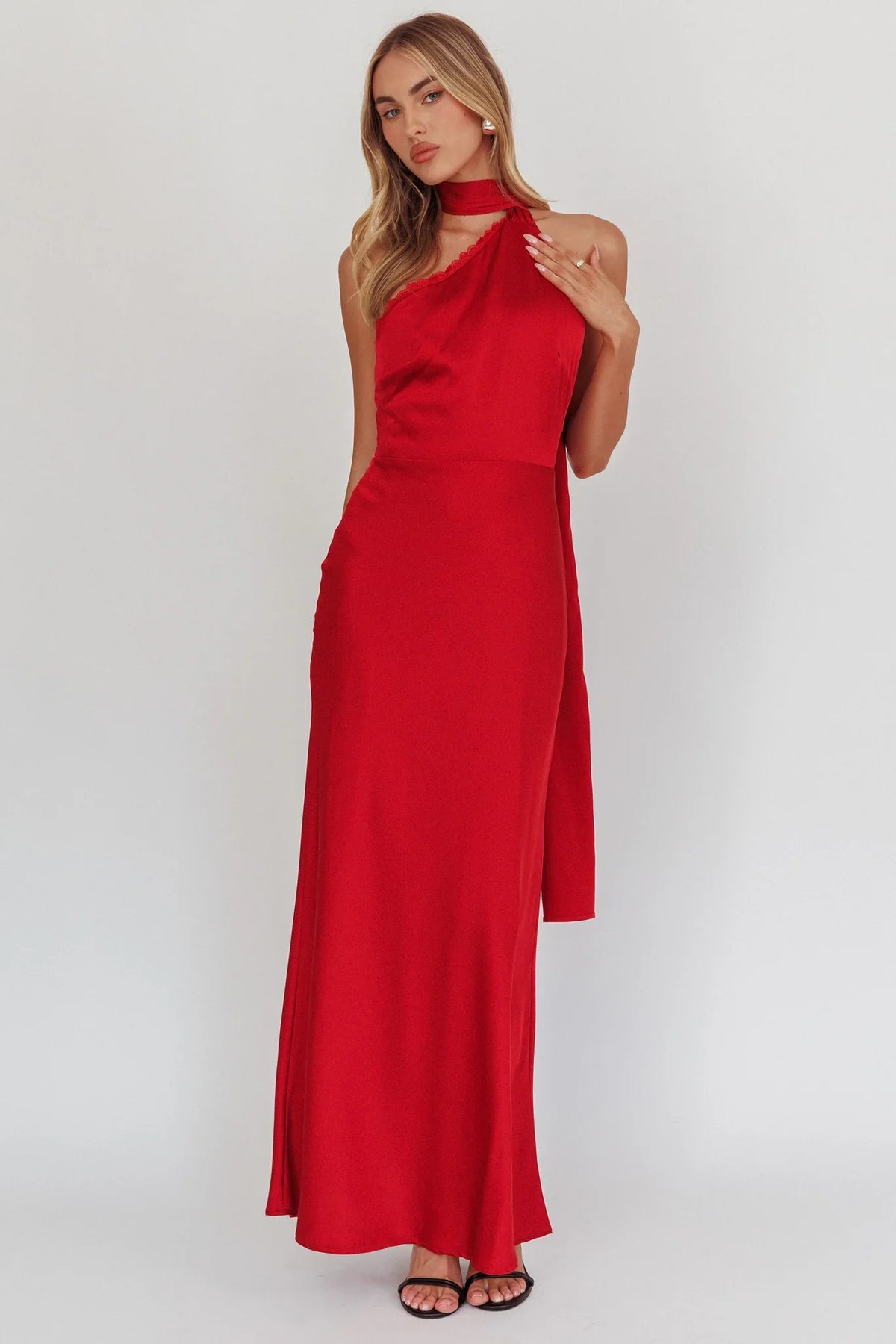 Adora One-Shoulder Maxi Dress Red
