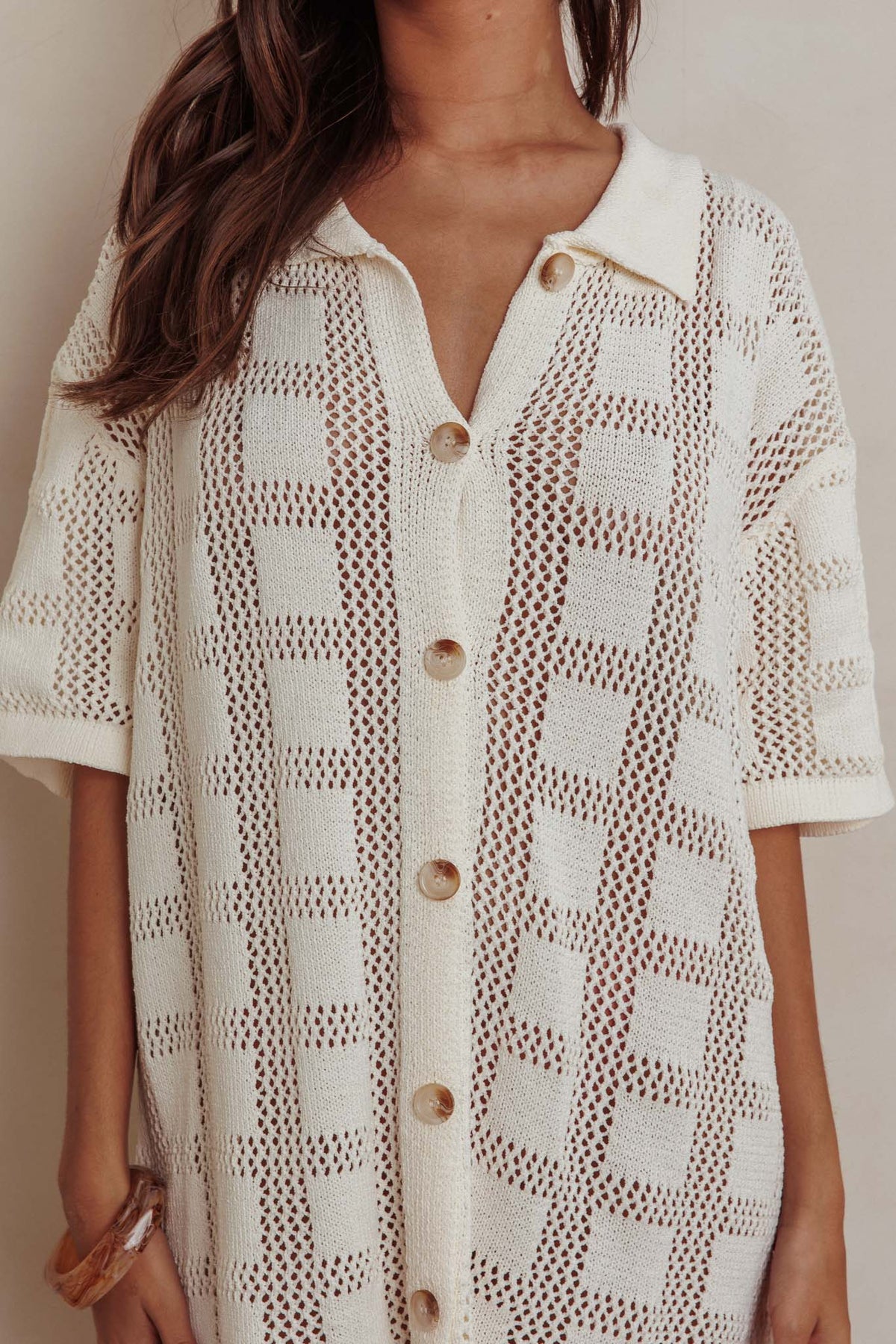 Best Friend Knit Shirt Dress Beige
