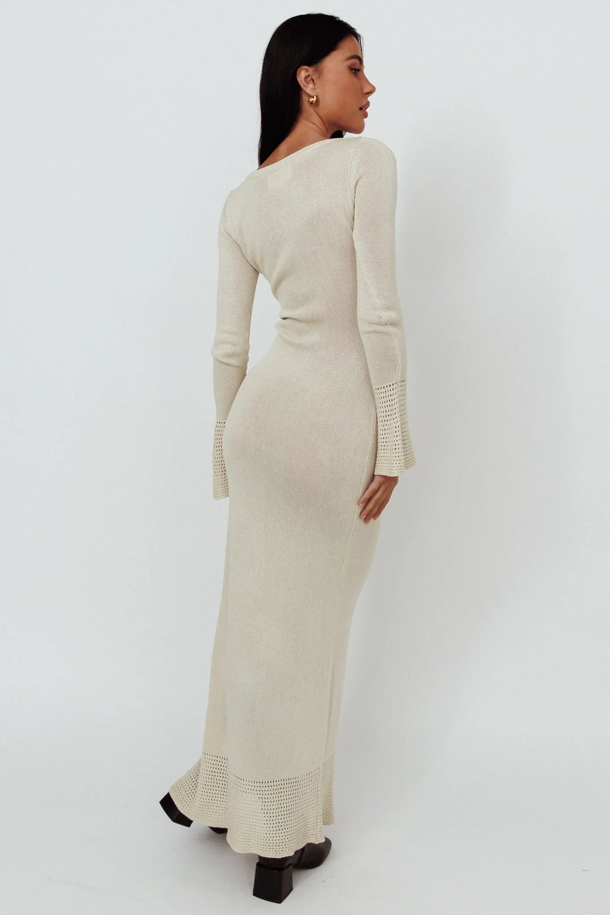 Java Long Sleeve Cut-Out Knit Maxi Dress Coconut