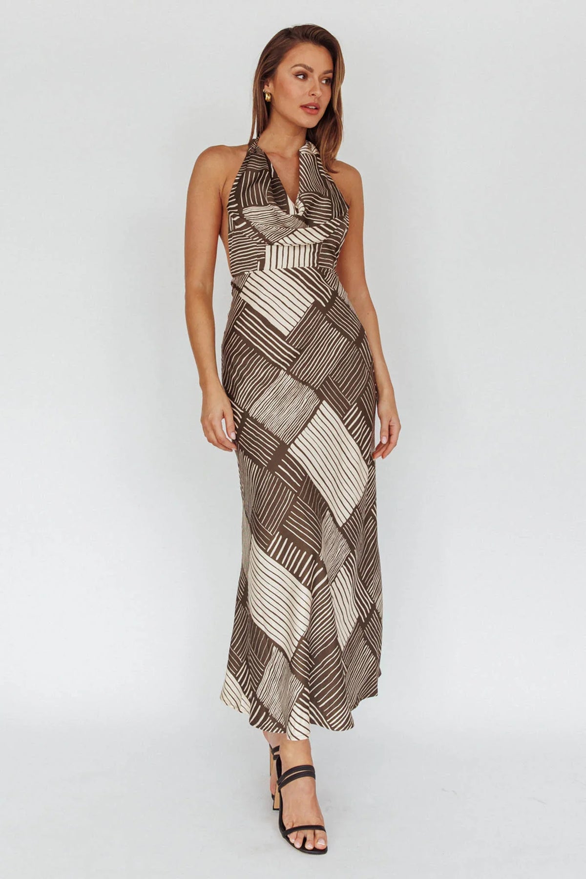 Kailie Halterneck Midi Dress Crosshatch Olive