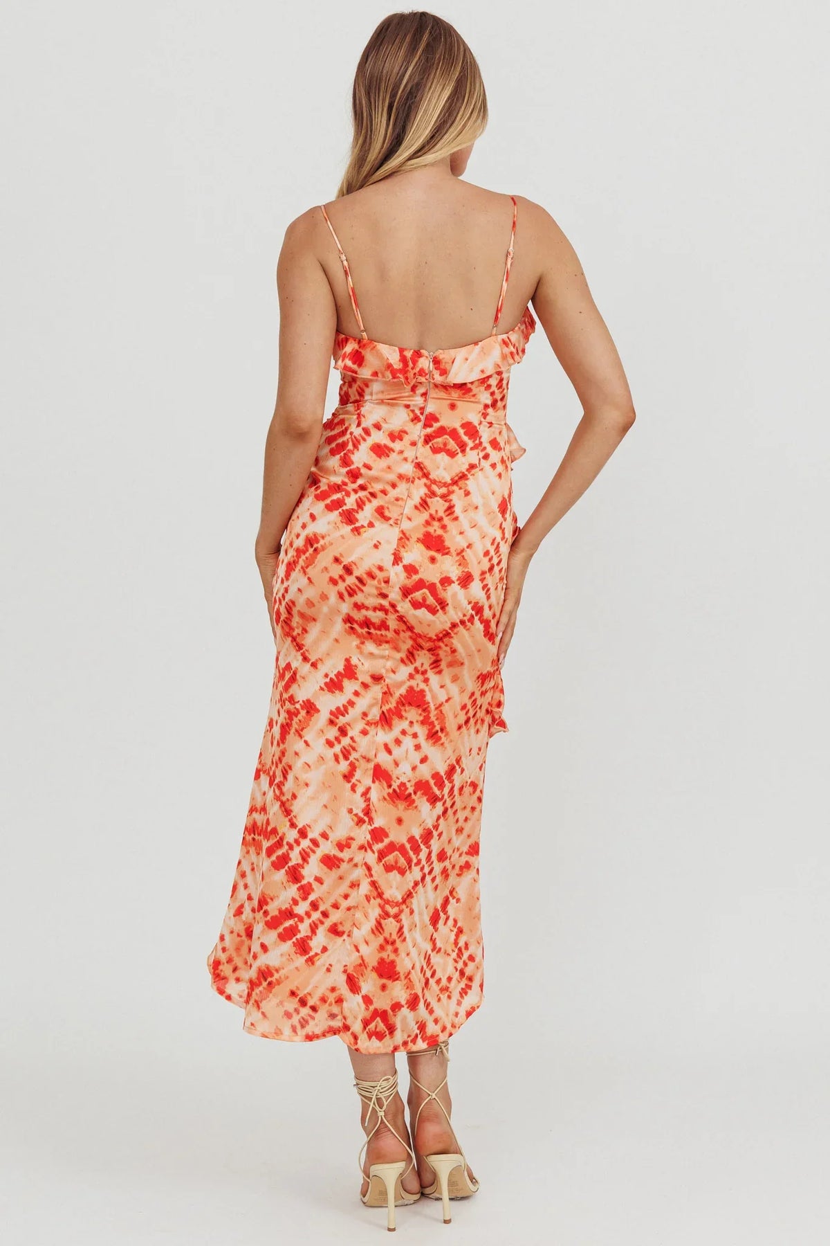 Silvana Frill Trim Midi Dress Orange