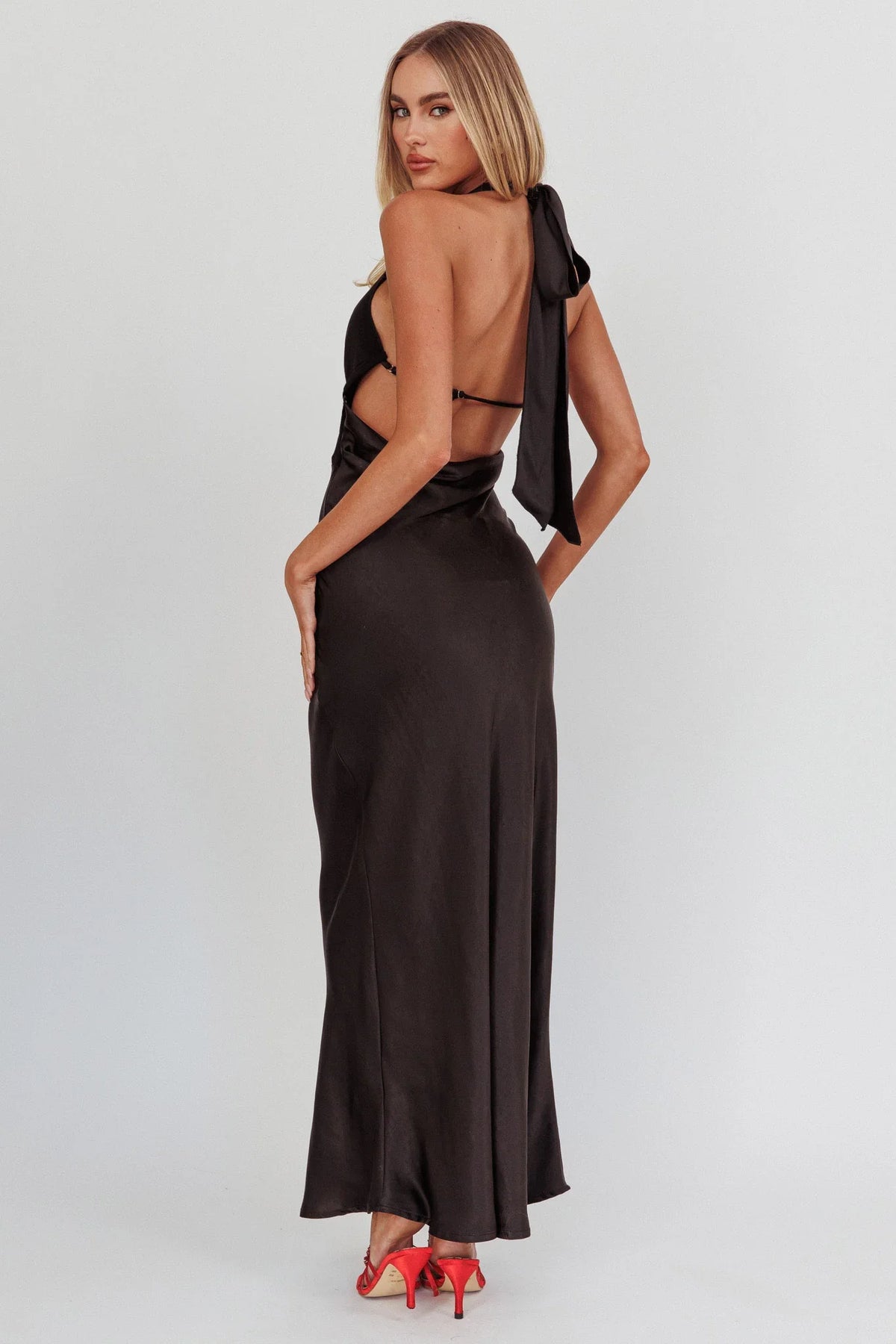 Jaila Mesh Bodice Halter Maxi Dress Black