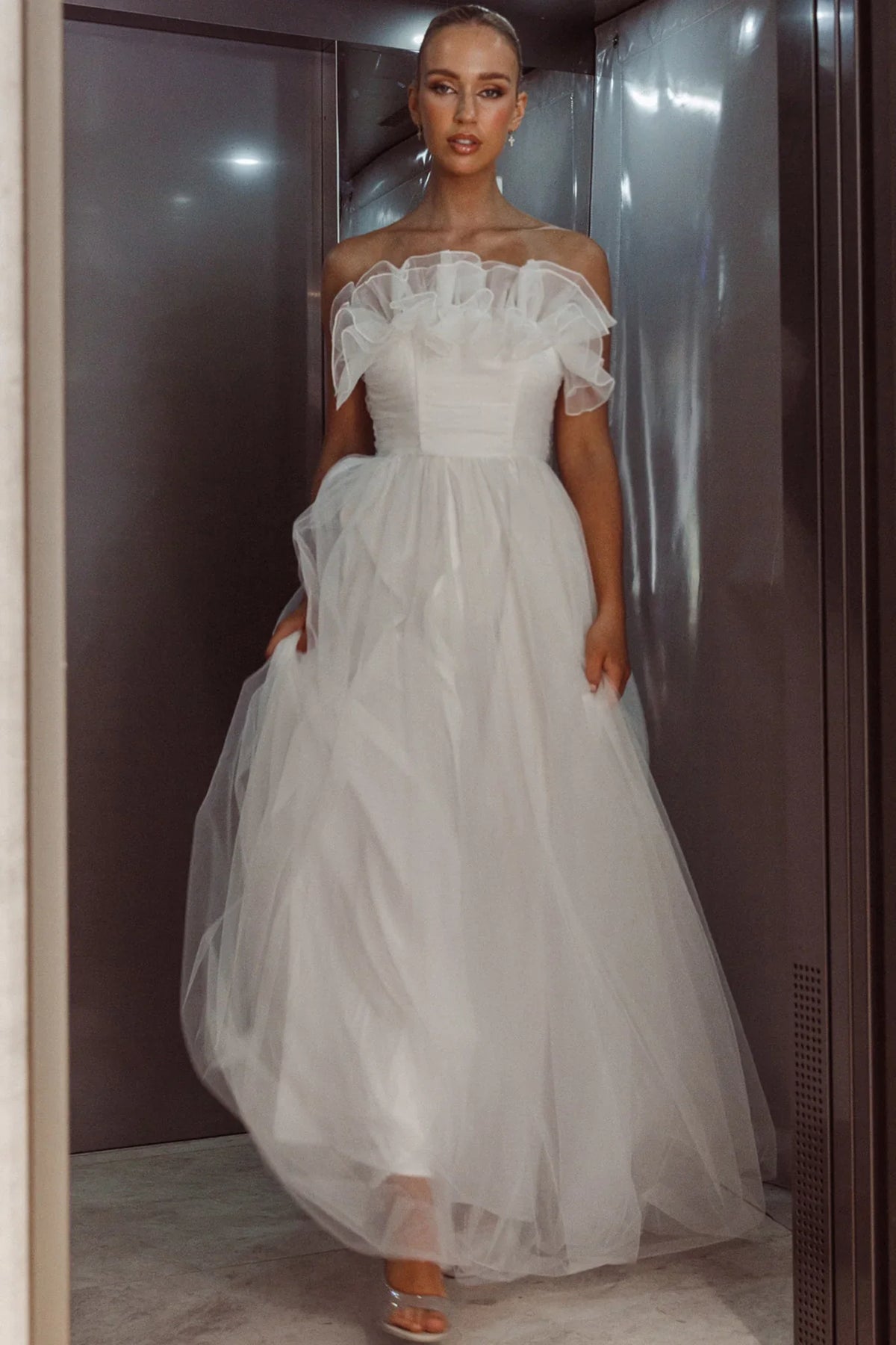 Marietha Organza Frill Maxi Wedding Dress White