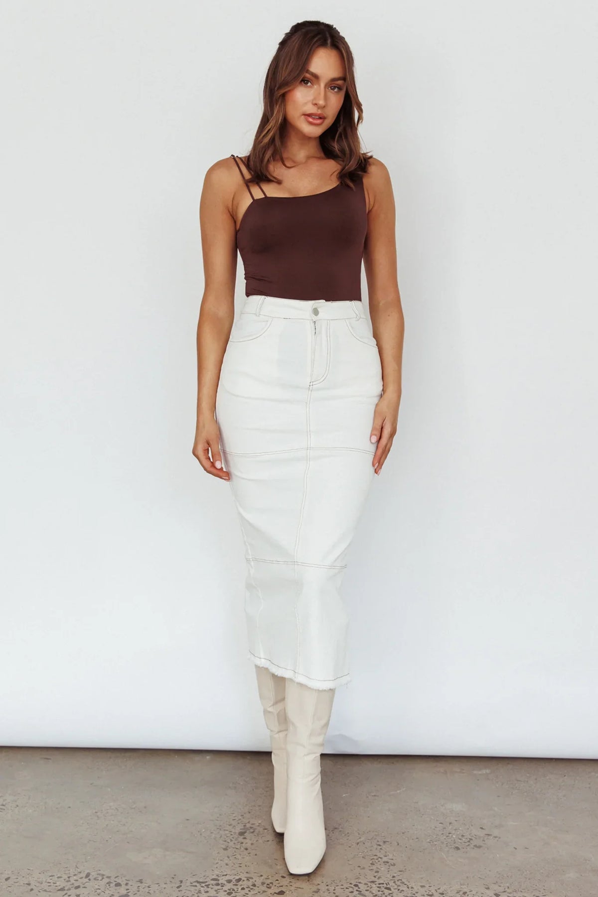 Thalia Pocket Midi Skirt White