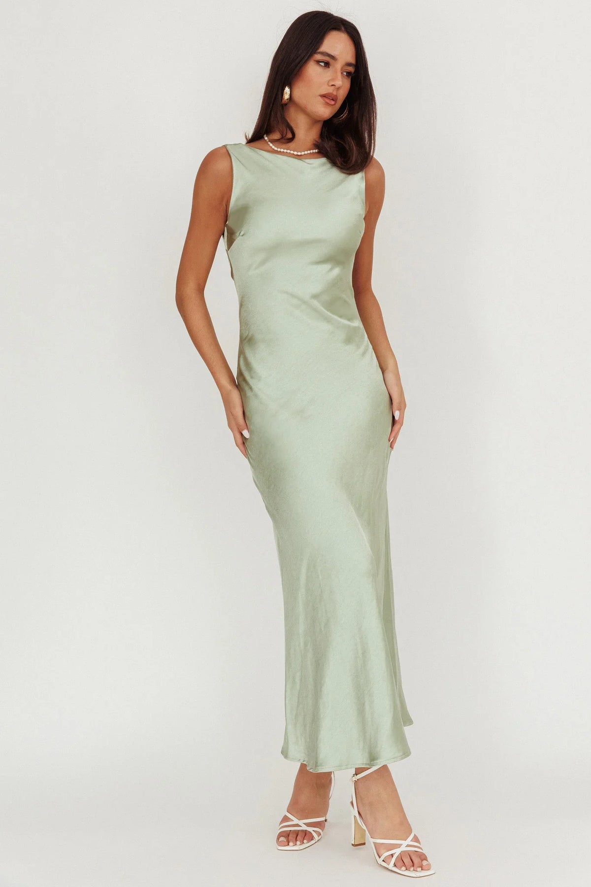 Carmine Satin Sleeveless Maxi Dress Sage