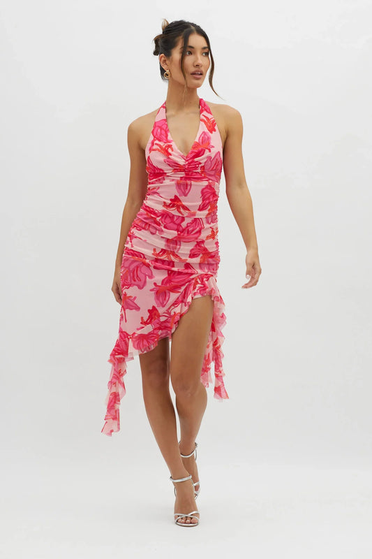 Get It Started Halterneck Ruffle Mini Dress Red