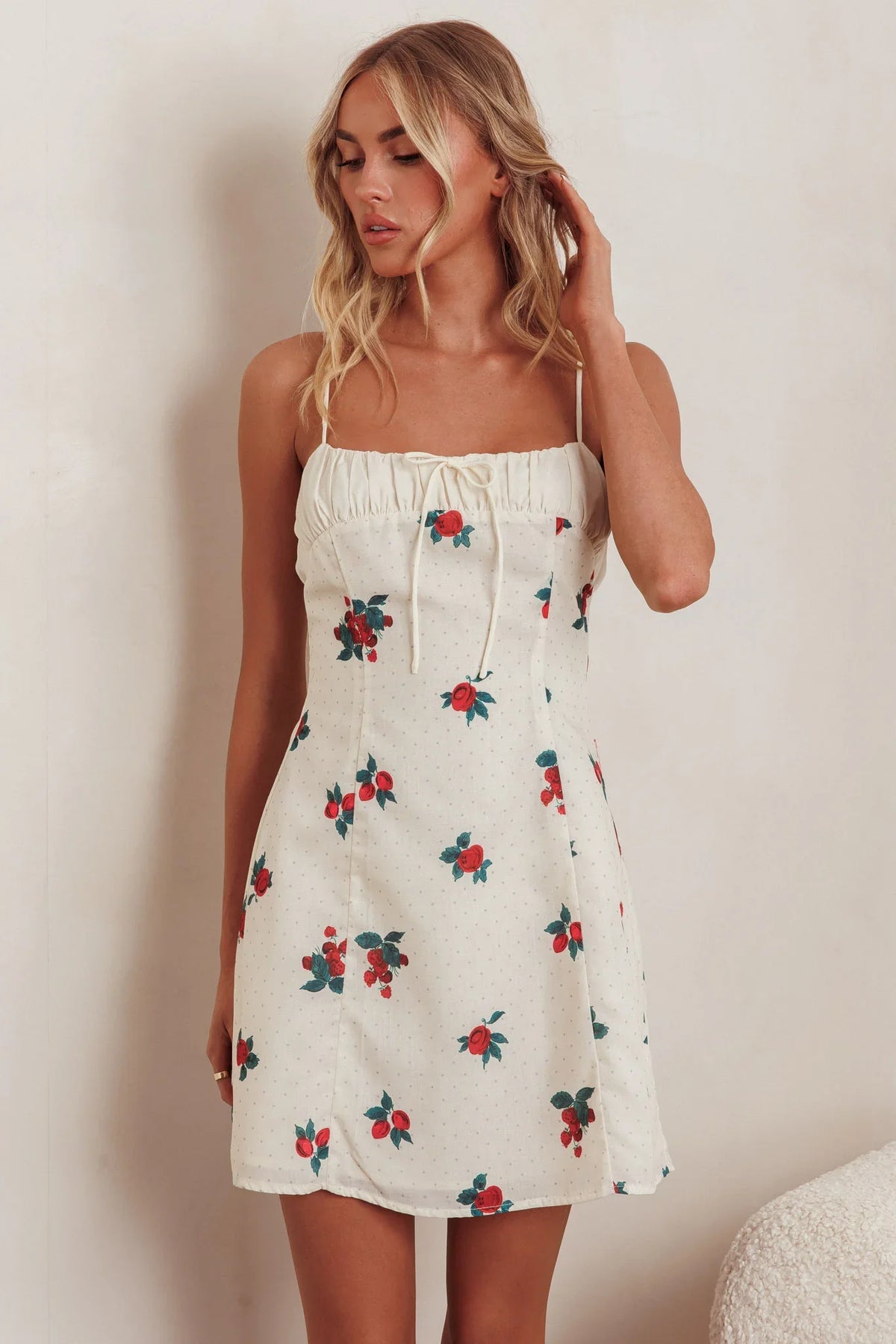 Clara Gathered Bust Mini Dress Rose Beige