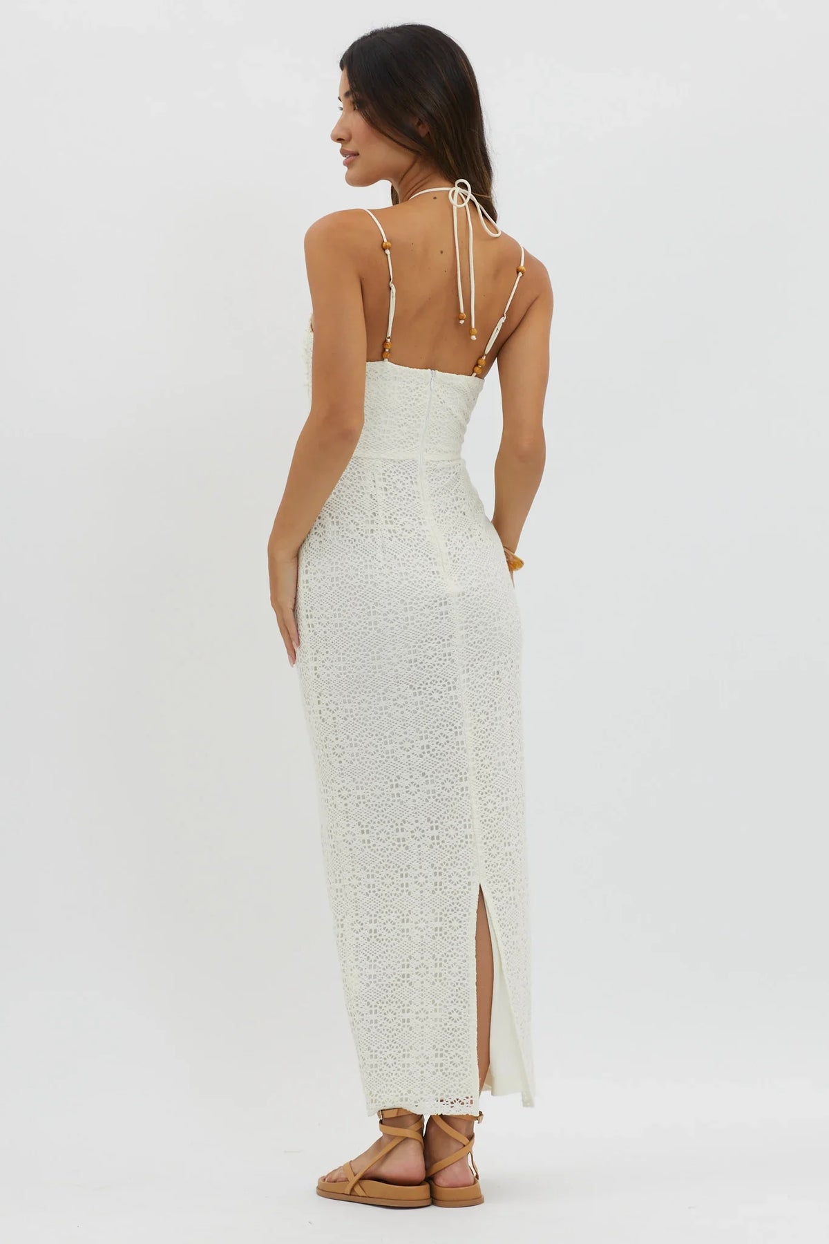 Namaste Bead Strap Lace Midi Dress White