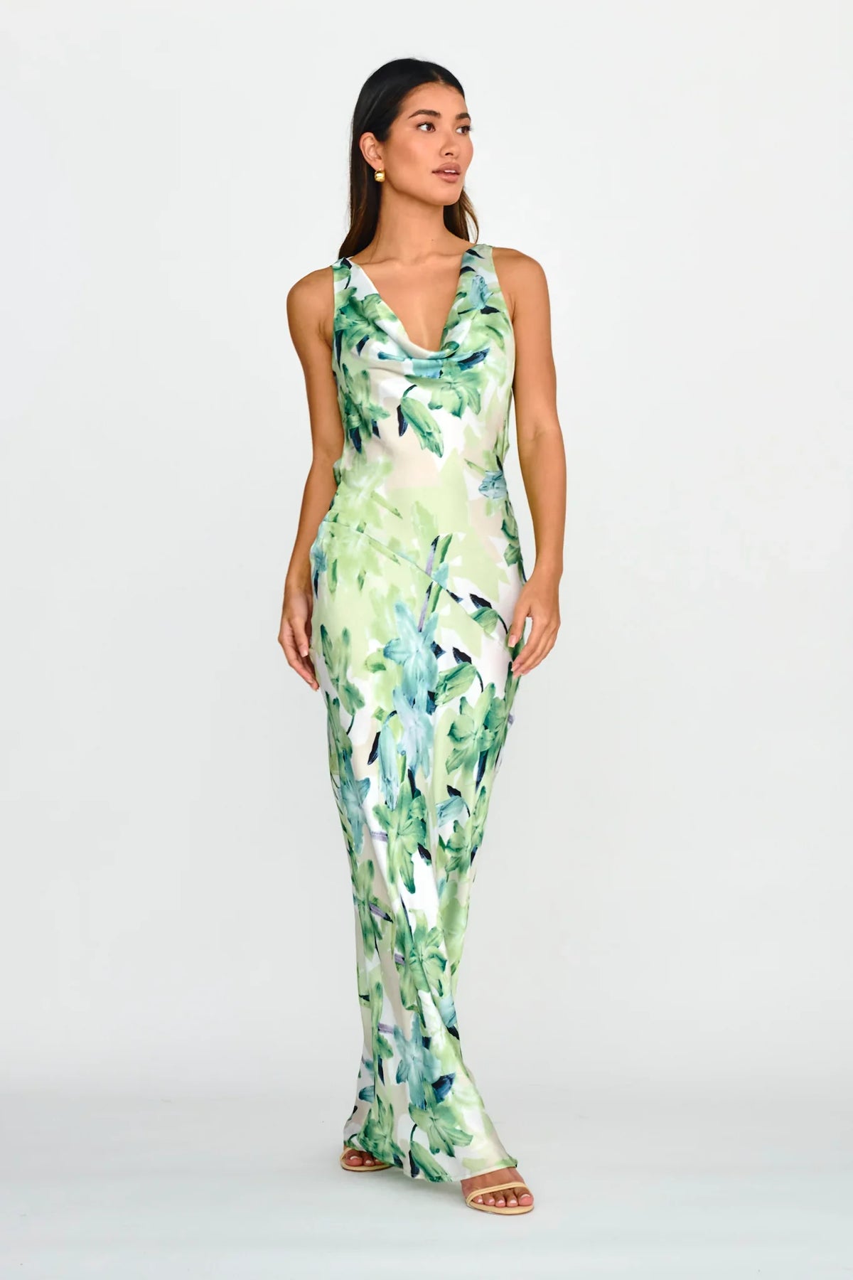 Cassiopeia Open Back Maxi Dress Lily Print Blue