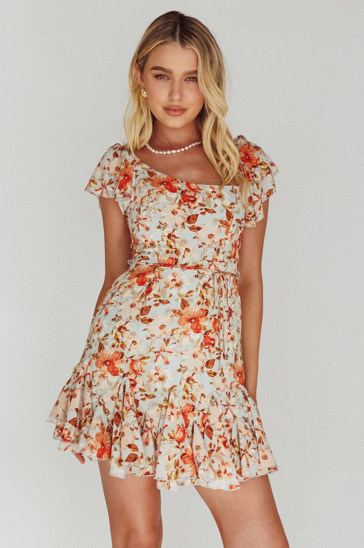 Diandre Godet Hem Mini Dress Floral Orange