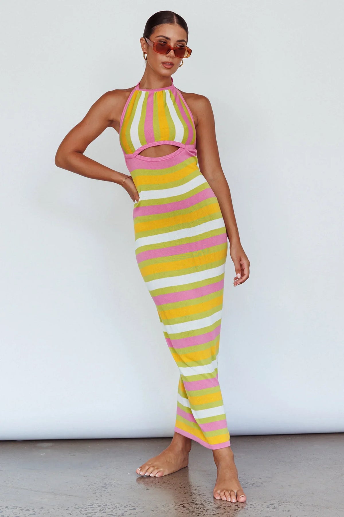 French Riviera Halterneck Knit Maxi Dress Green/Purple