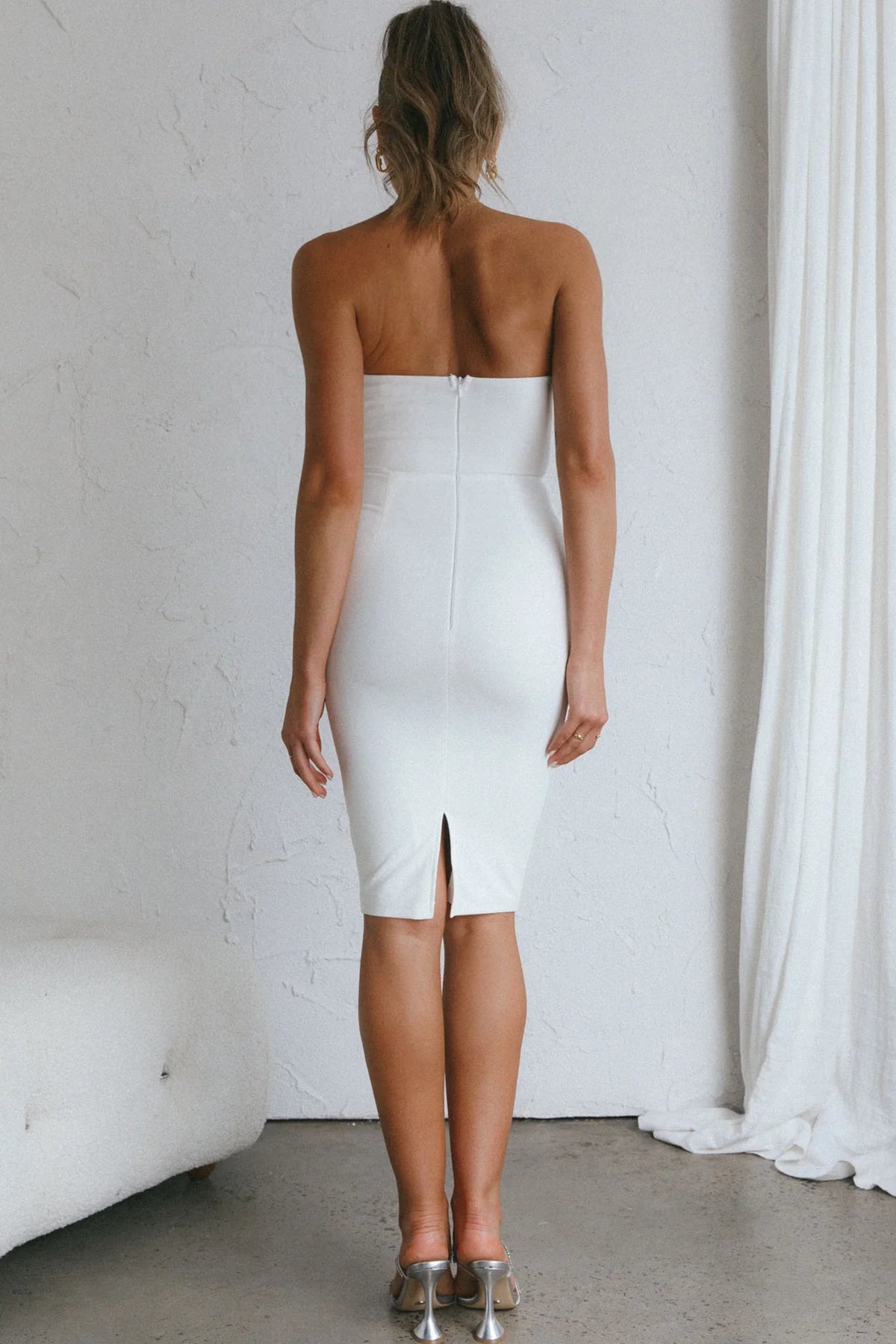 Pernille Strapless Ruched Knee Length Dress White