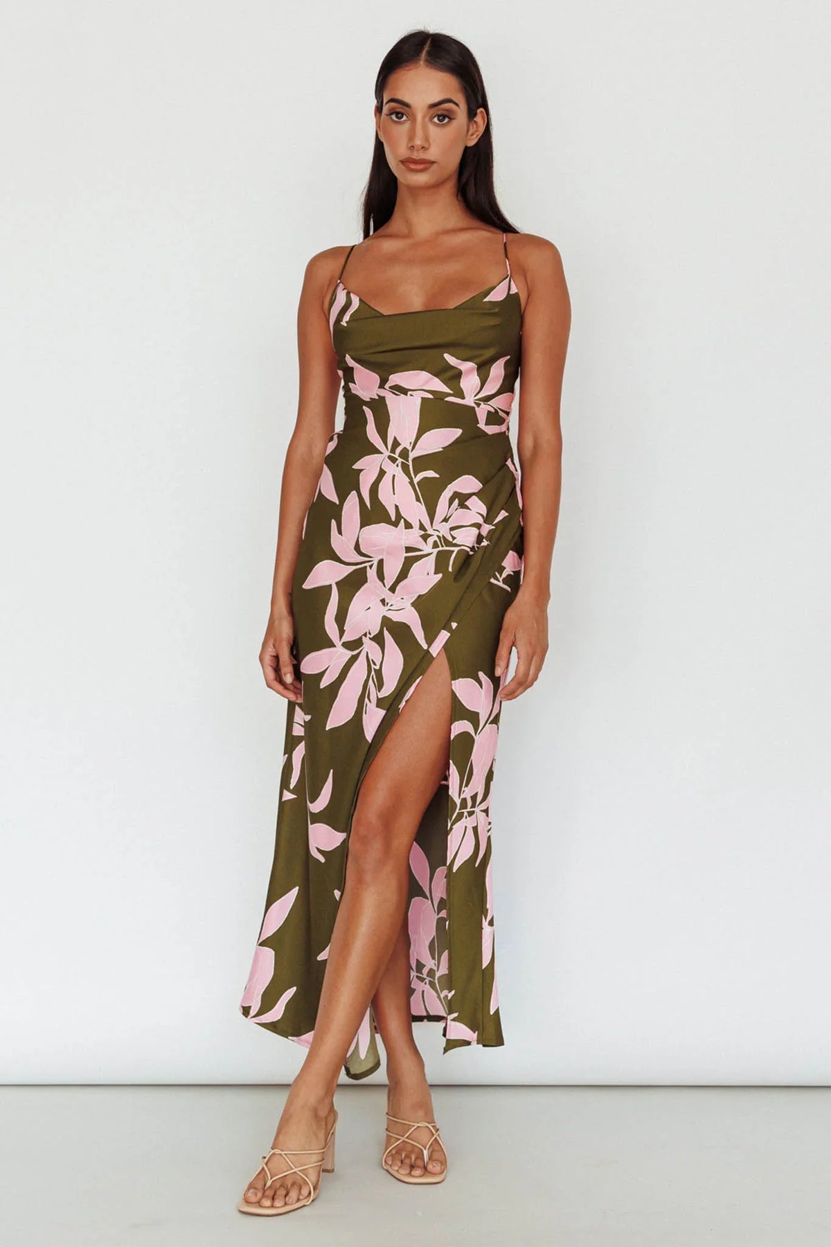 Morea Cowl Neck Maxi Dress Floral Green
