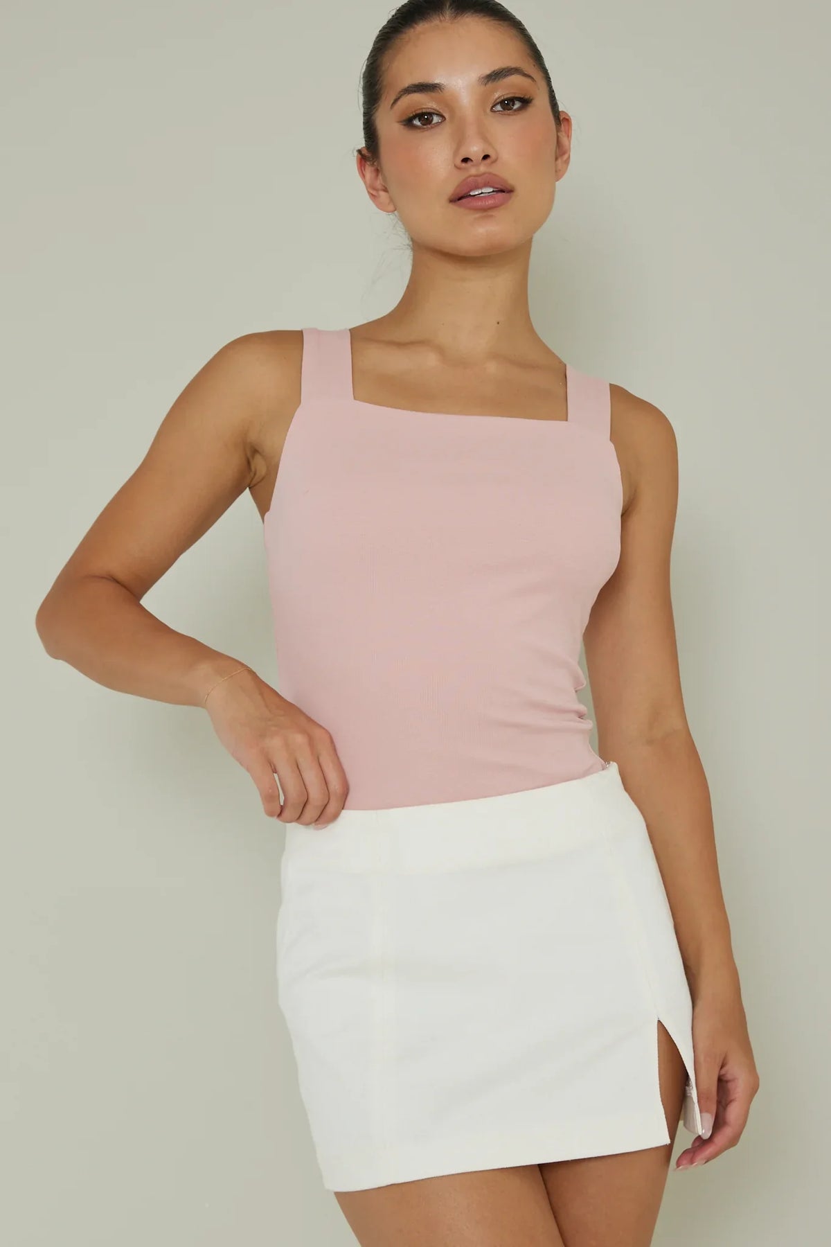 High Time Square Neckline Leotard Blush