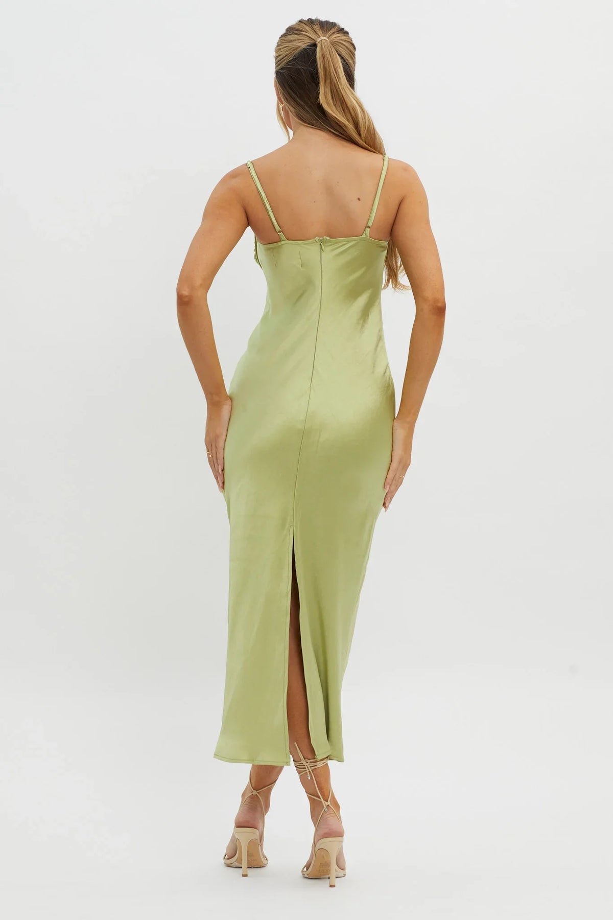 Fortune Lace Trim Bust Tie Midi Dress Lime